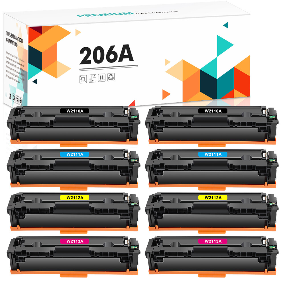 8 Pack Compatible With HP 206A W2110A Toner LaserJet MFP M255nw M283fdn No Chip