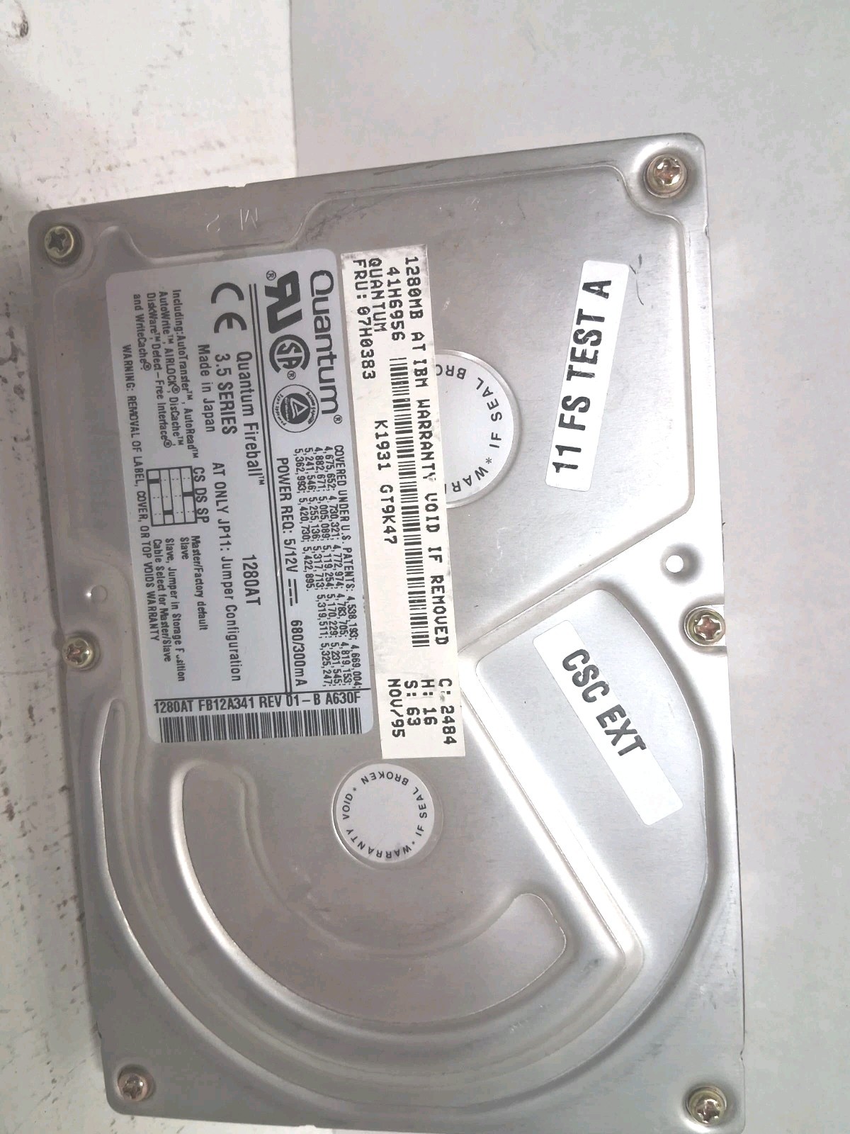 Quantum Fireball 1280AT 1.28GB IDE Hard Drive 3.5" IBM FRU 07H0383 Vintage