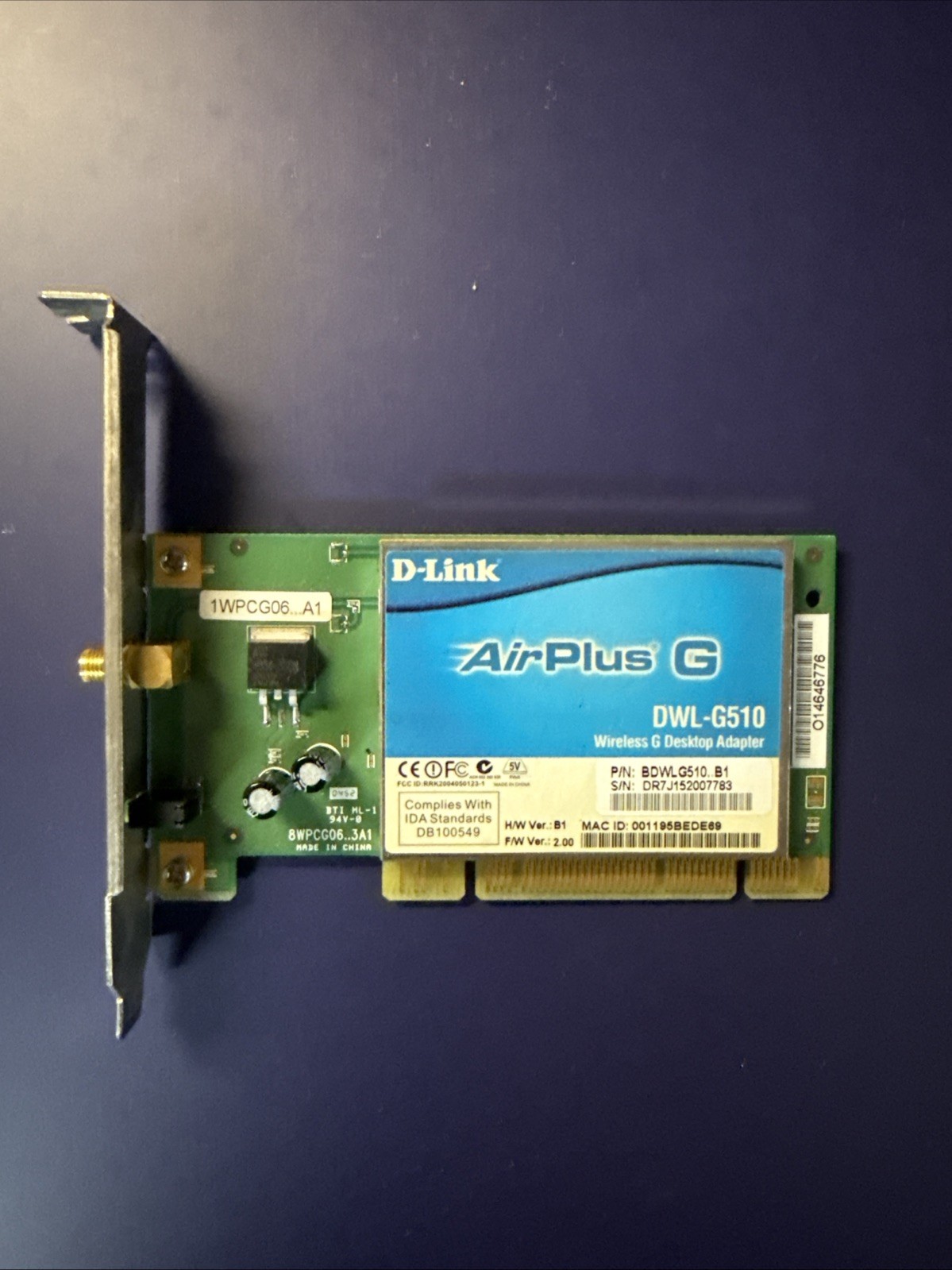 D-Link DWL-G520 High-Speed 2.4GHz 802.11b Up to 54Mbps Wireless PCI Adapter Card