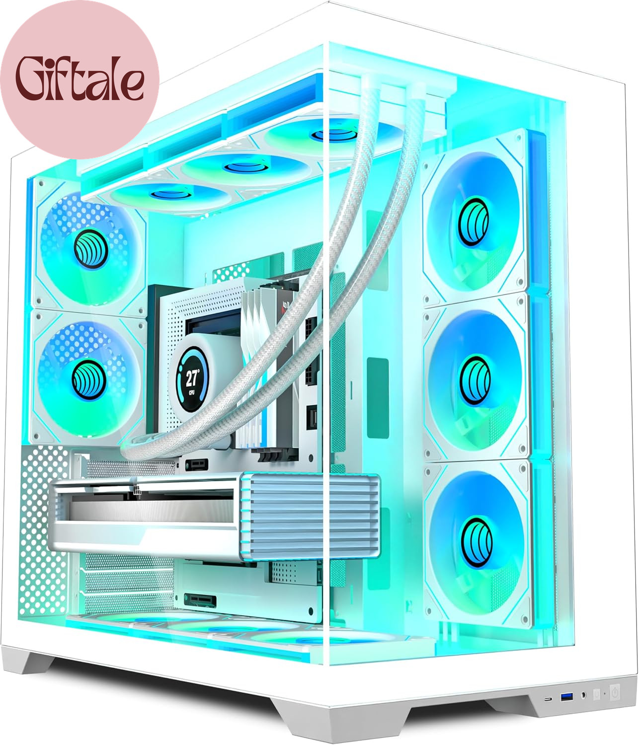 Gaming PC Case - Dual Chamber ATX Desktop Chassis - 8 PWM ARGB Fans Included - P