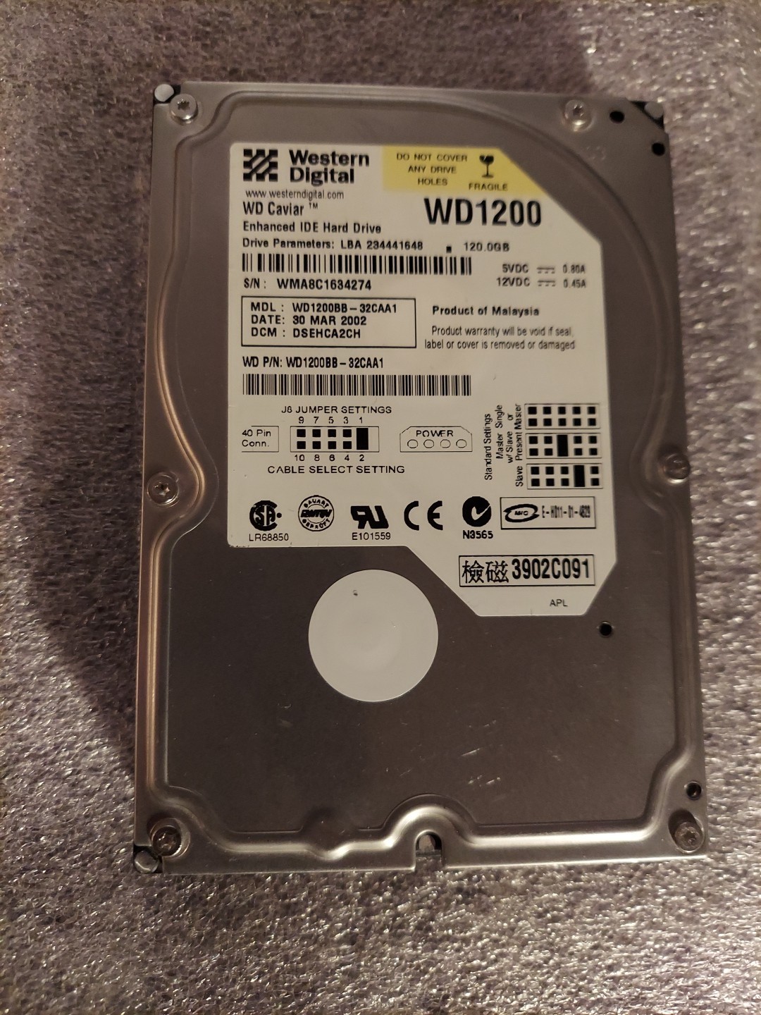Tested GOOD Legacy Vintage WD12000BB 120GB IDE PATA Internal HDD Hard Disk Drive