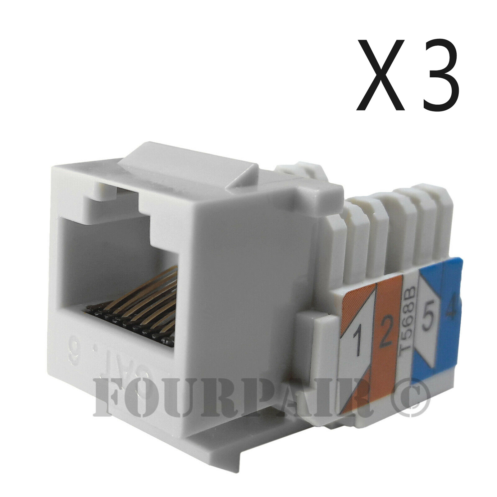 3x Pack Lot CAT6 Network RJ45 Port 110 Punch Down Keystone Snap-In Jack White