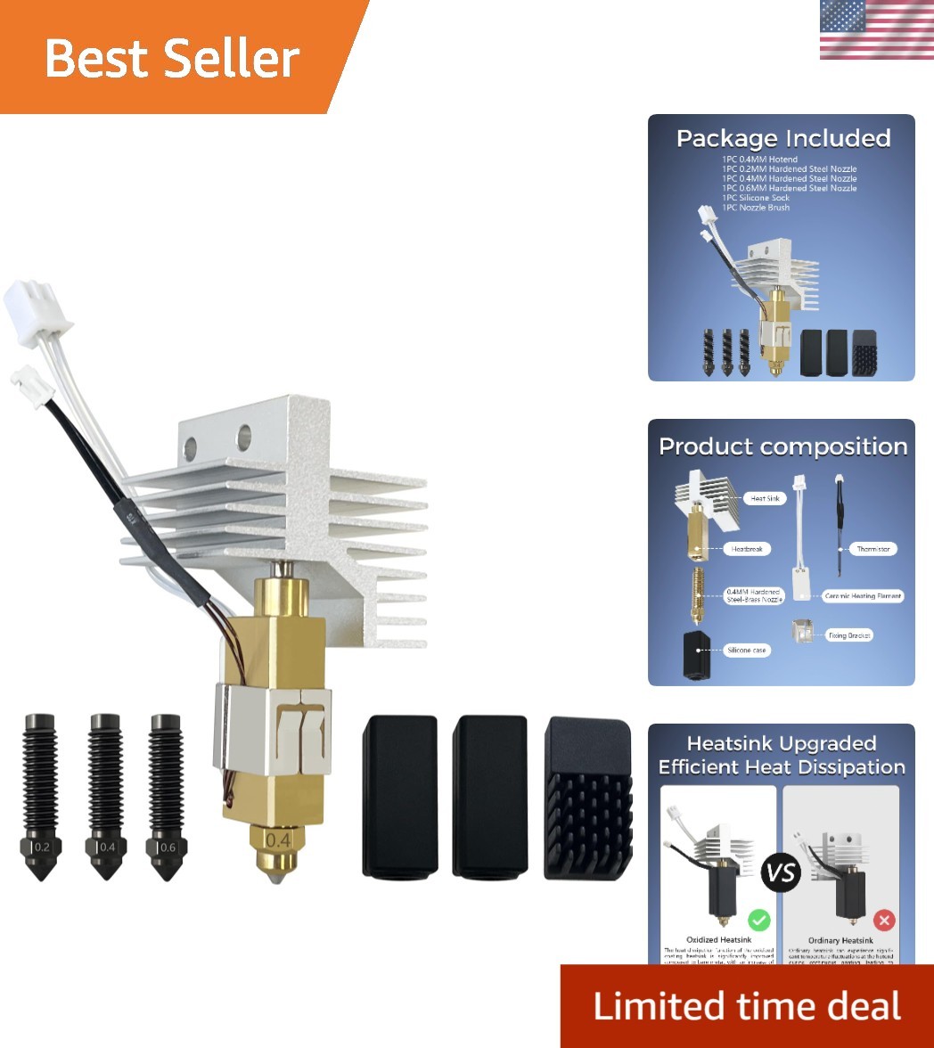 3D Printer Hotend Kit Ceramic Nozzle Hardened Steel Brass Compatible