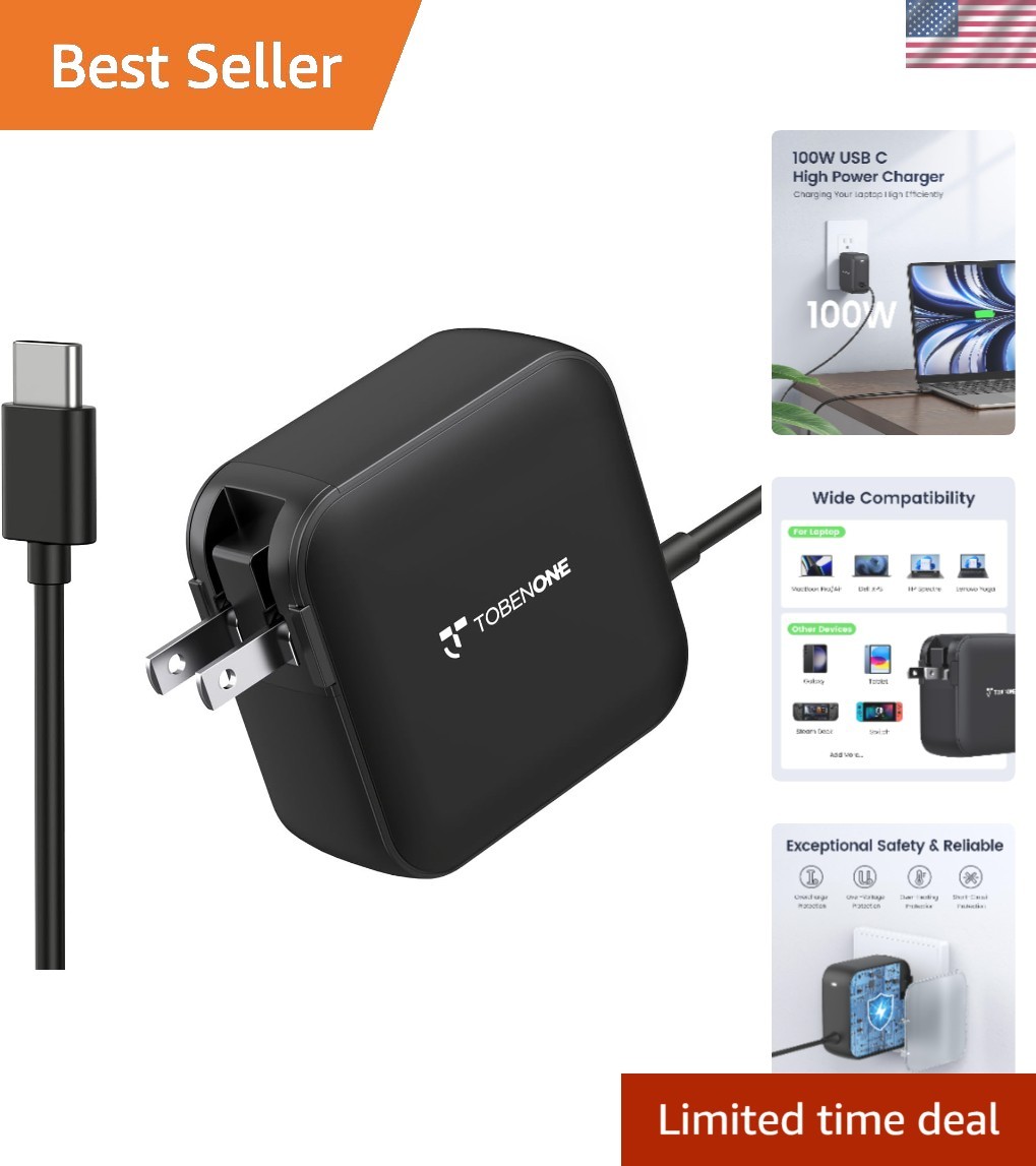 Compact 100W USB C Laptop Charger with Foldable Plug – Travel-Ready Design