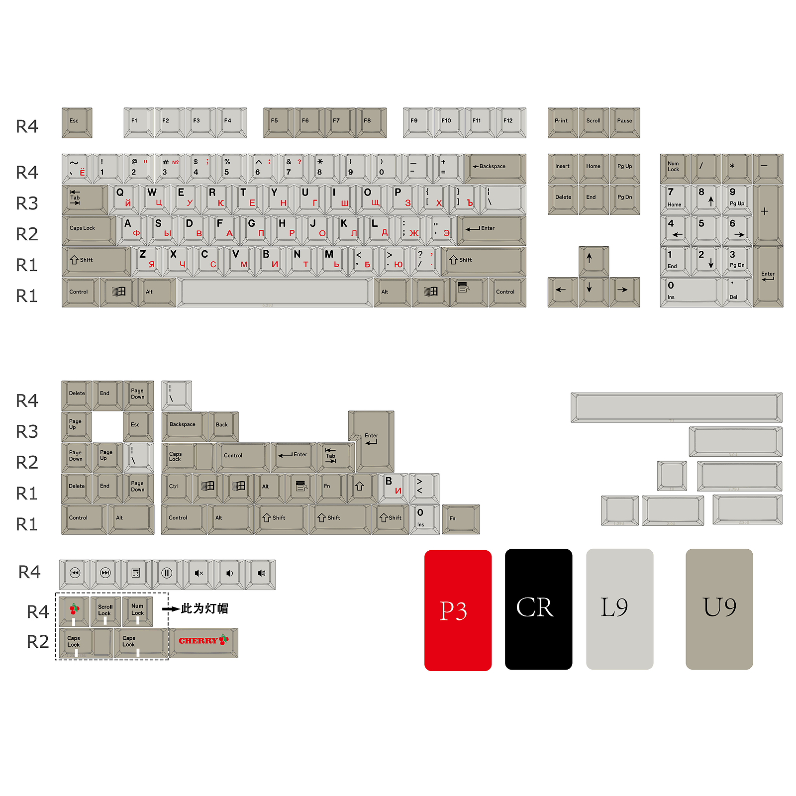 Retro Gray Cherry GMK KA1953 Copy PBT Keycap Set