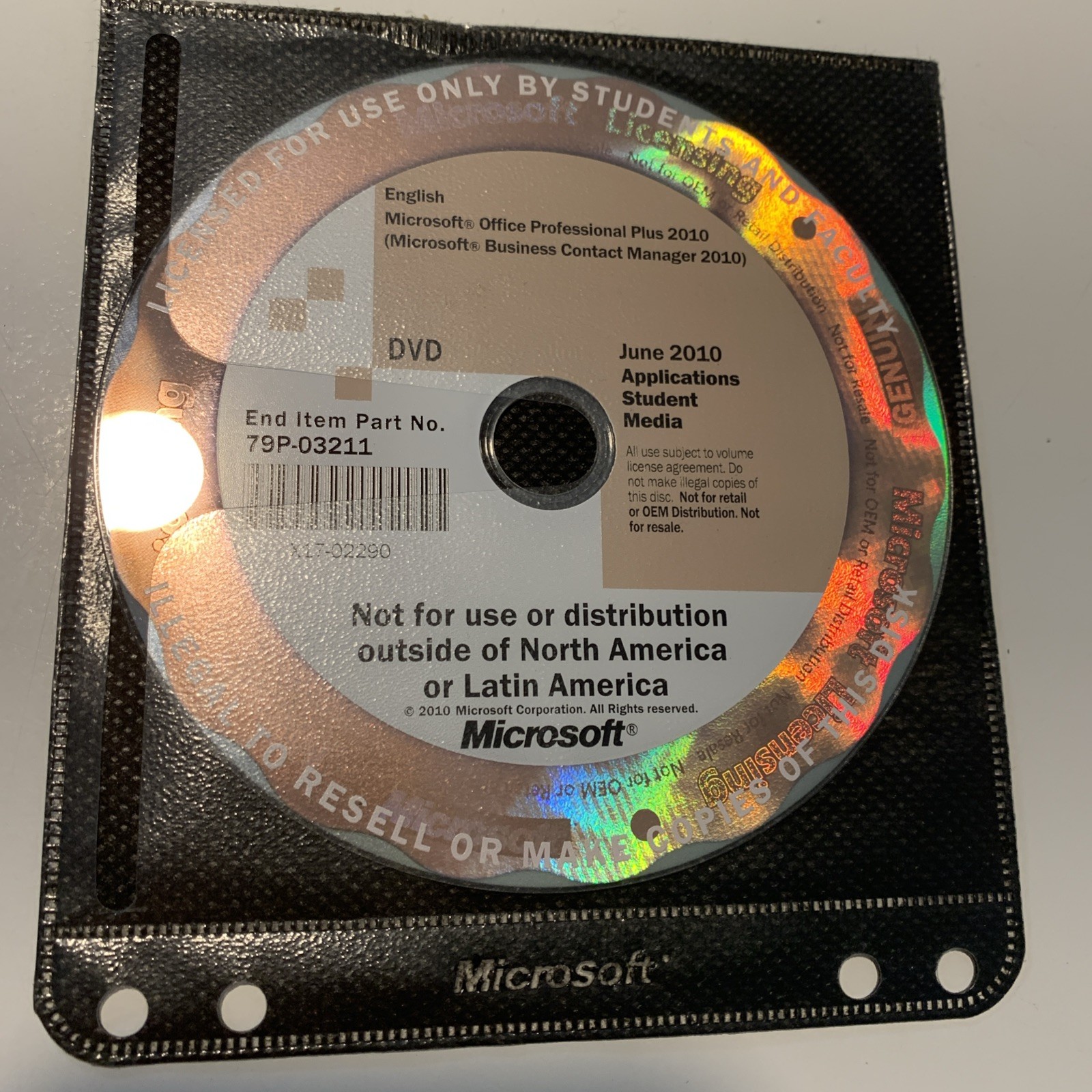 Microsoft June 2010 Applications Student Media Disc DVD | Office Pro | DISC ONLY