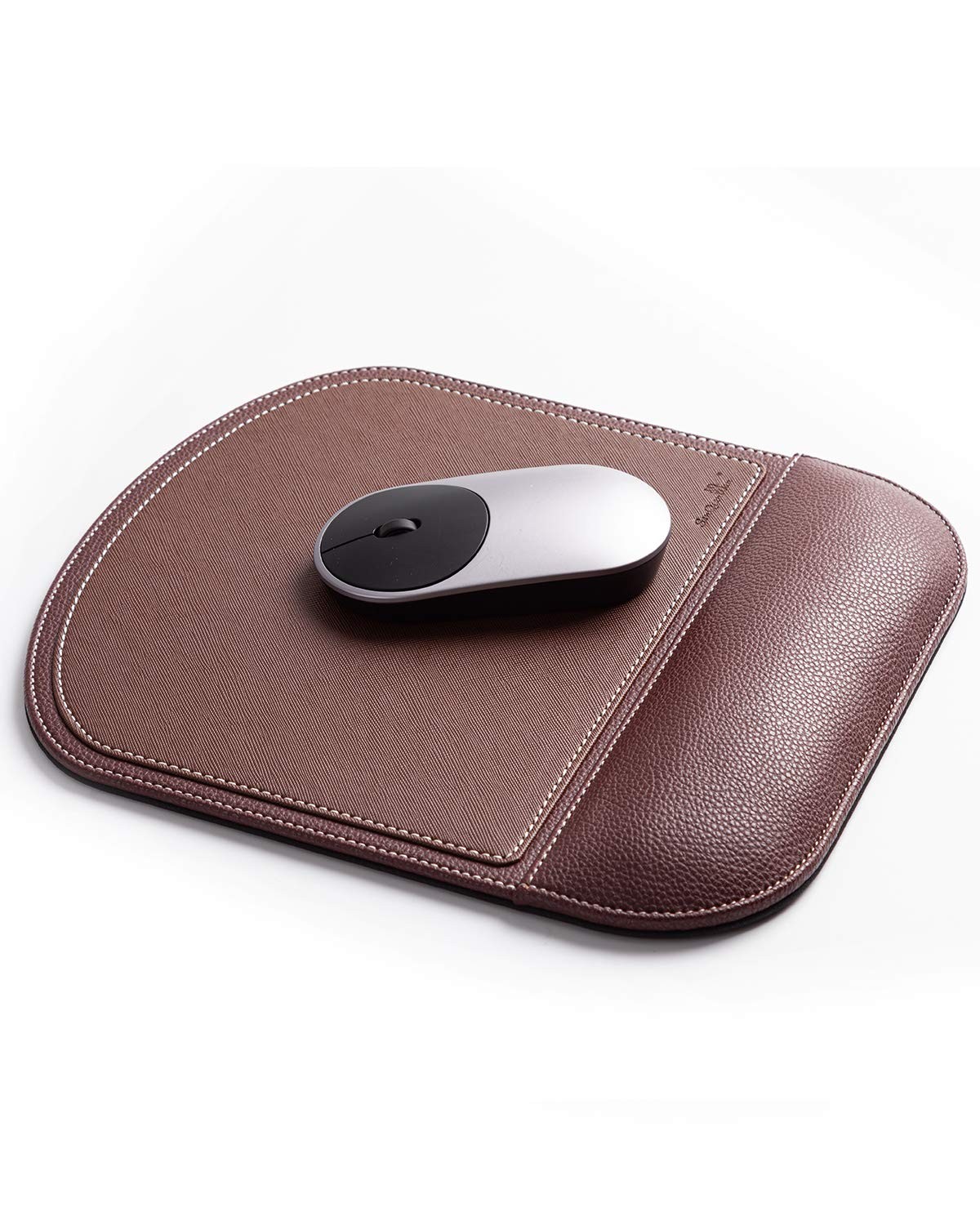 Brown Office Square Leather Mouse Pad with Wrist Rest Non-Slip Design, Busine...