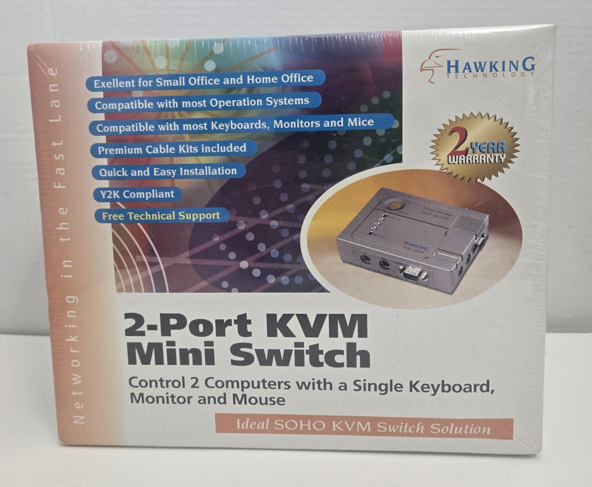 Vtg Hawking Technology CS142 2-Port Mini KVM switch SEALED