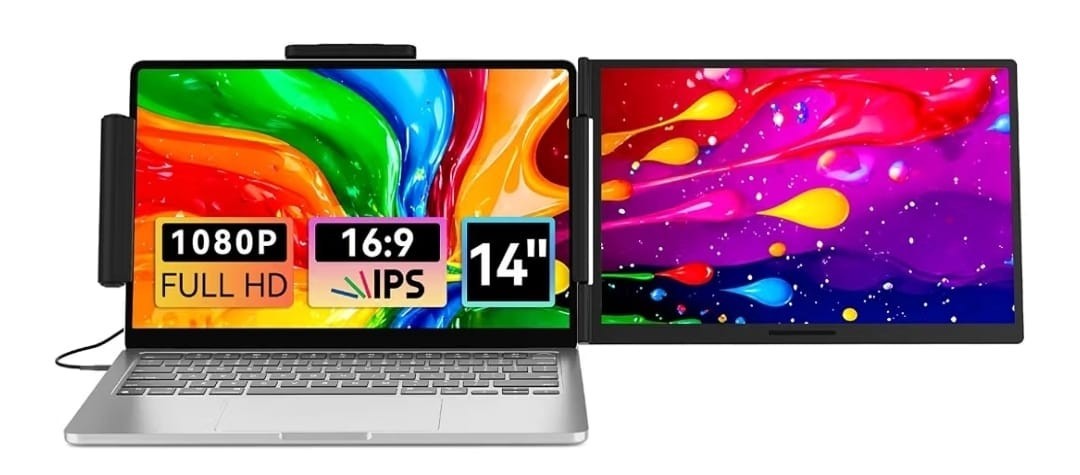 Laptop Screen Extender 14", FHD 1080P IPS Laptop Monitor Extender Plug and Play
