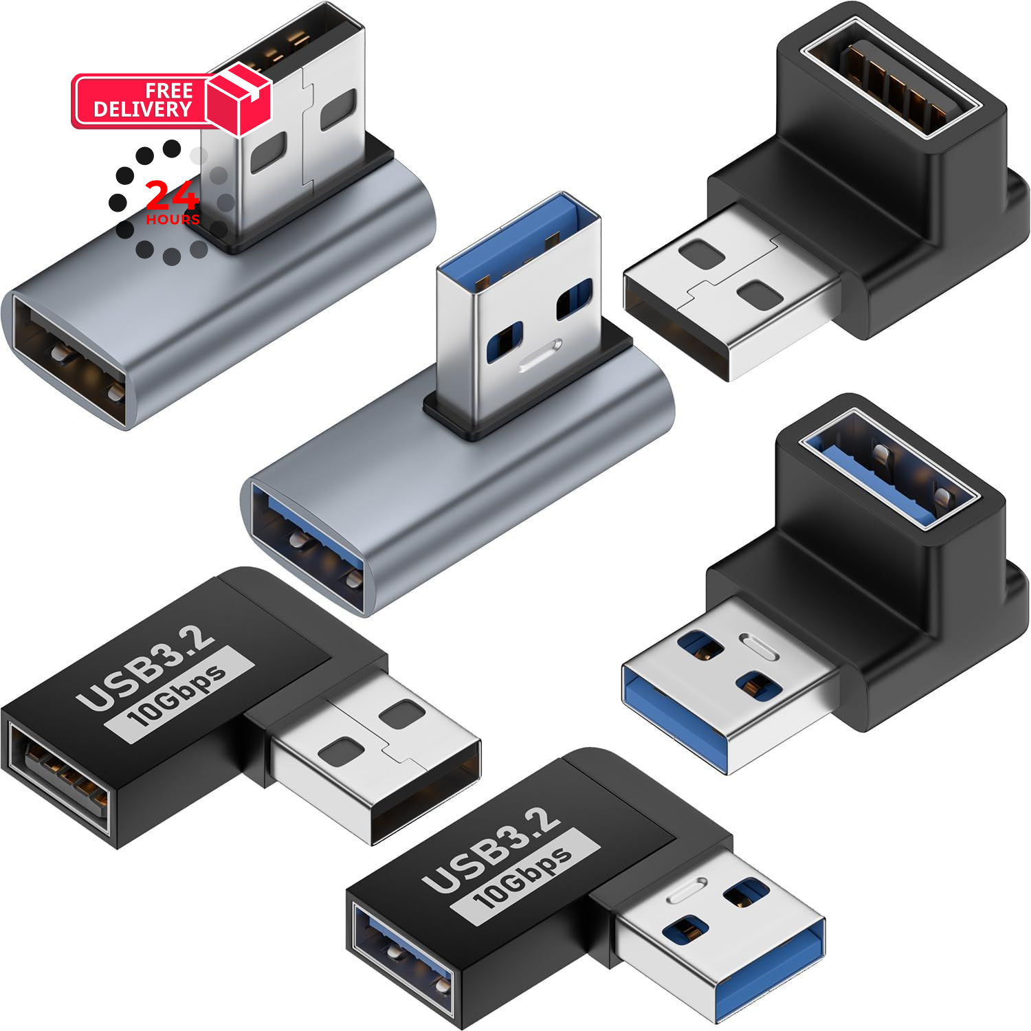 Warmstor 6 Pack 10Gbps USB 3.1 Male to Female 6-Pack - 6 Types 90 Degree