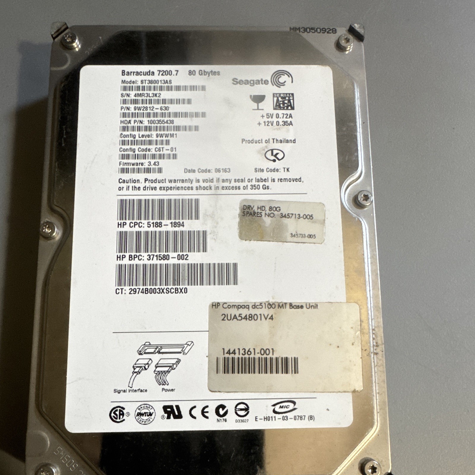 Seagate Barracuda 7200.7 80GB 3.5" SATA I 7200RPM 2MB HDD ST380013AS