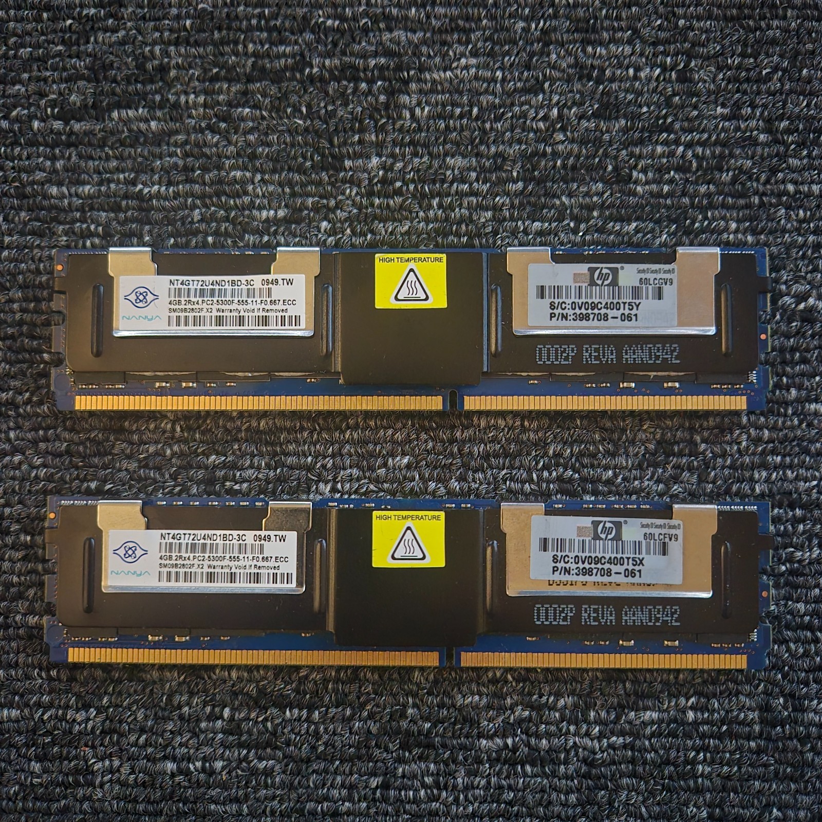8GB 2x4GB HP Nanya PC2-5300F DDR2-667 ECC FB-DIMM RAM 398708-061