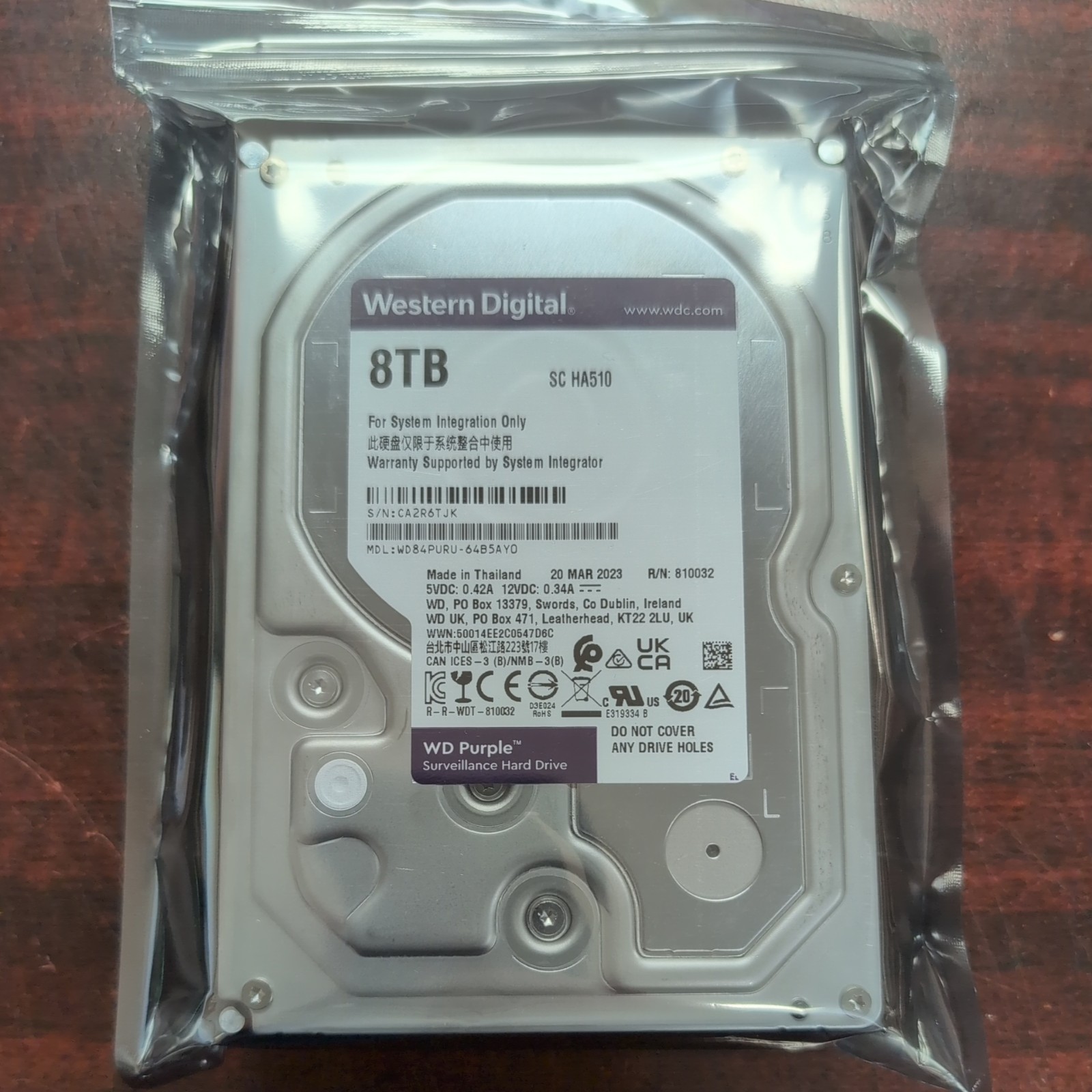 Western Digital Purple 8TB 3.5" SATA HDD 256MB HDD WD84PURU - 20 MAR 2022