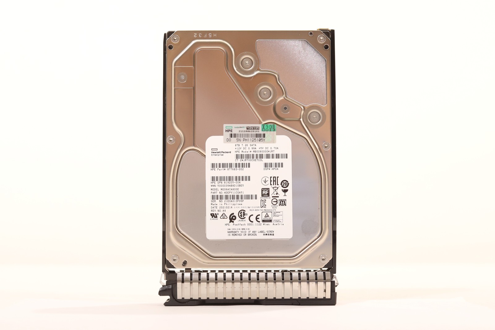HPE MB008000GWJRT 8TB 3.5" 6Gb/s 7.2K RPM SATA HDD W/Caddy P/N:877683-002 Tested