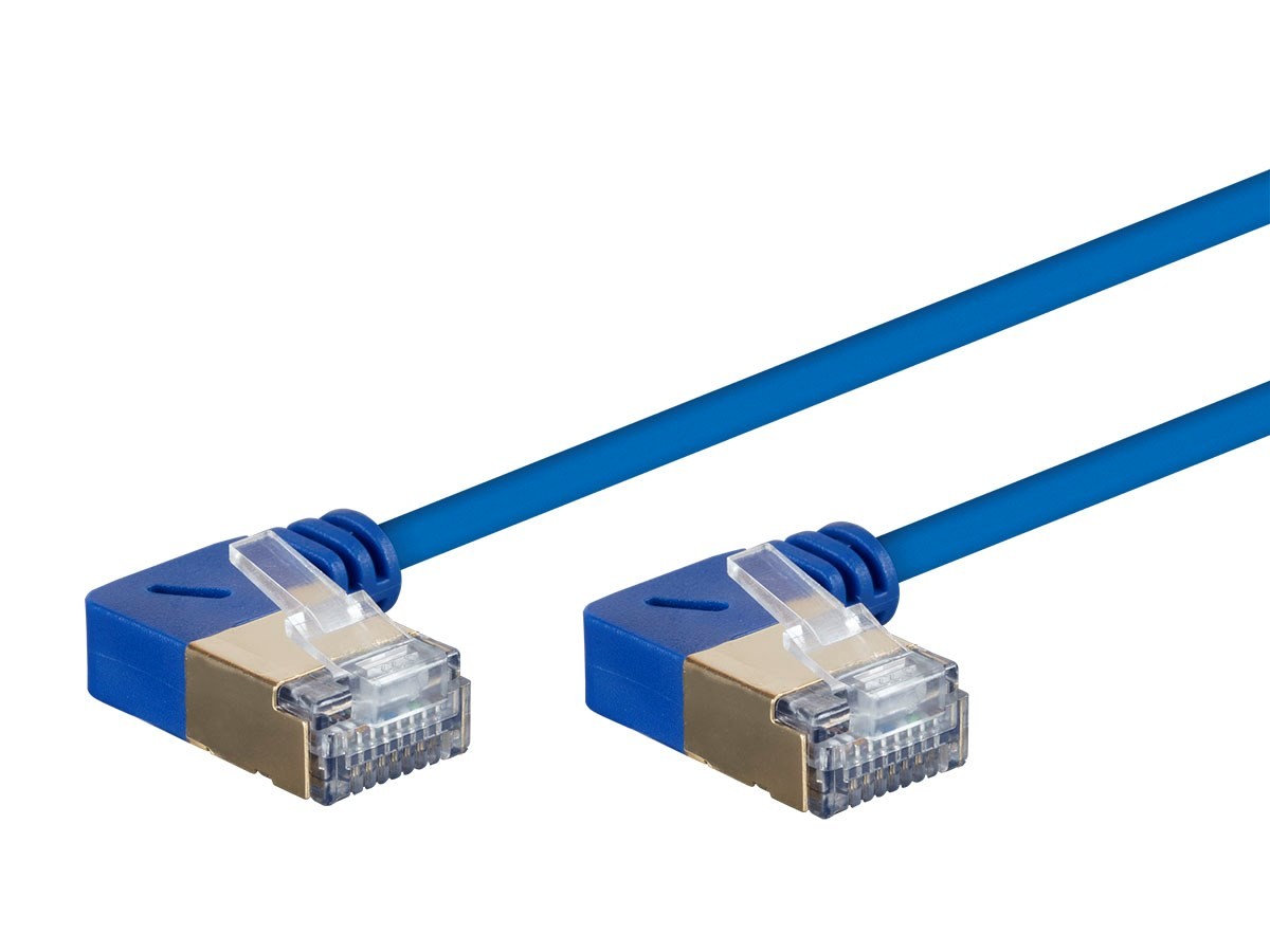 Monoprice SlimRun Cat6A 90 Degree 36AWG STP Ethernet Network Cable - 3ft - Blue