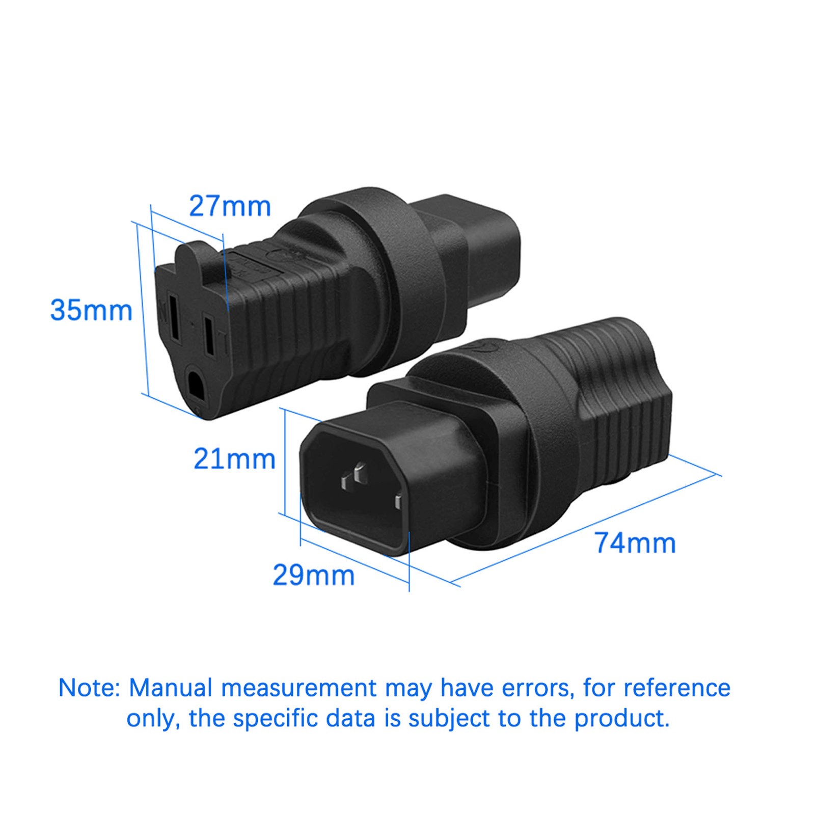 2pcs IEC320 C14 To NEMA 5 15R Power Adapter C14 Male To 5 15R US 3 Pin Female