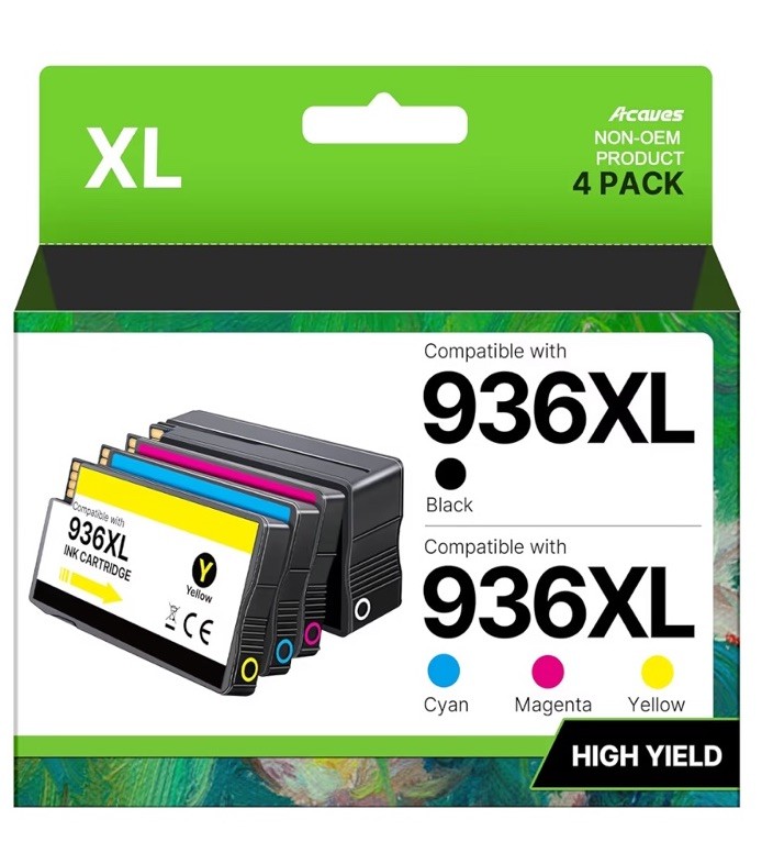 936e High Yield 936 Ink Cartridges for HP Printers Black Colors 4 PK