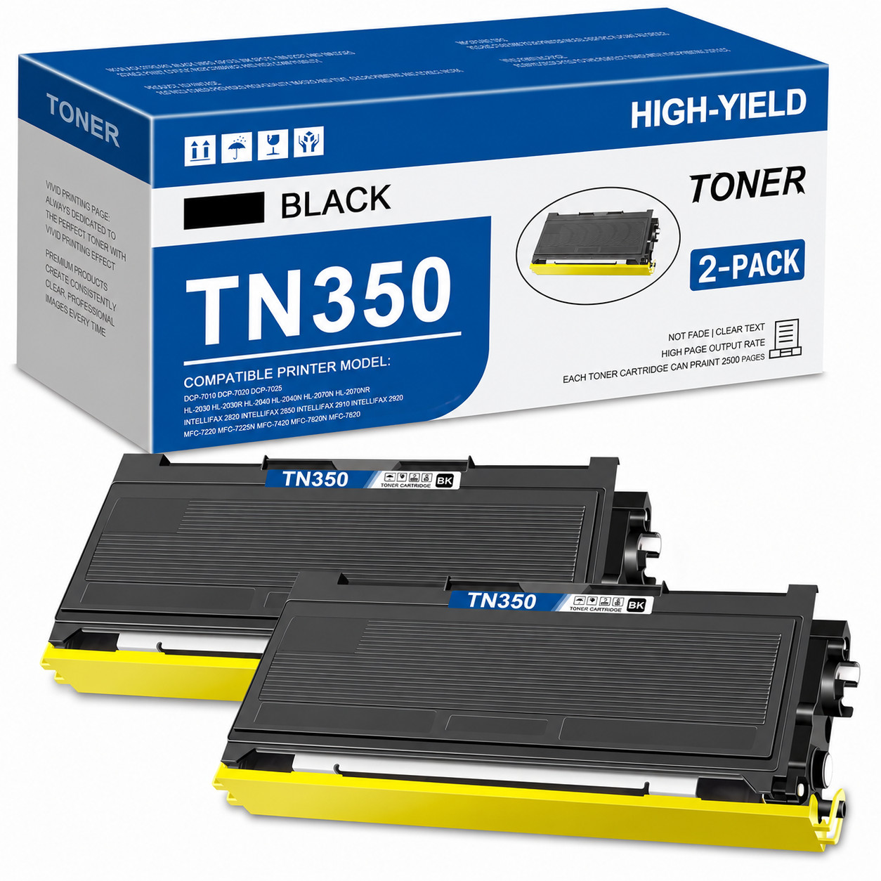 TN350 2PK BK Standard Yield Compatible Toner for DCP-7020 HL-2040 2070N MFC-7220