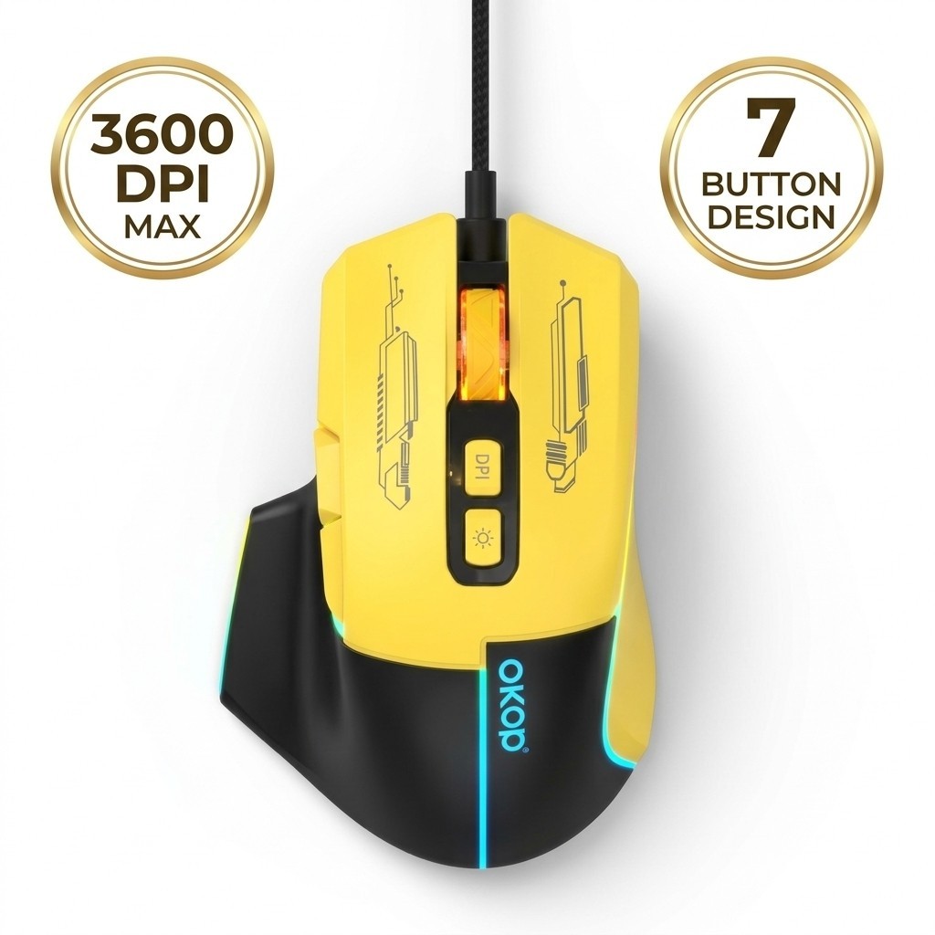 Gaming Mouse Wired RGB OKOP KP-S407 3600 DPI Ergonomic USB Office Esports Mice