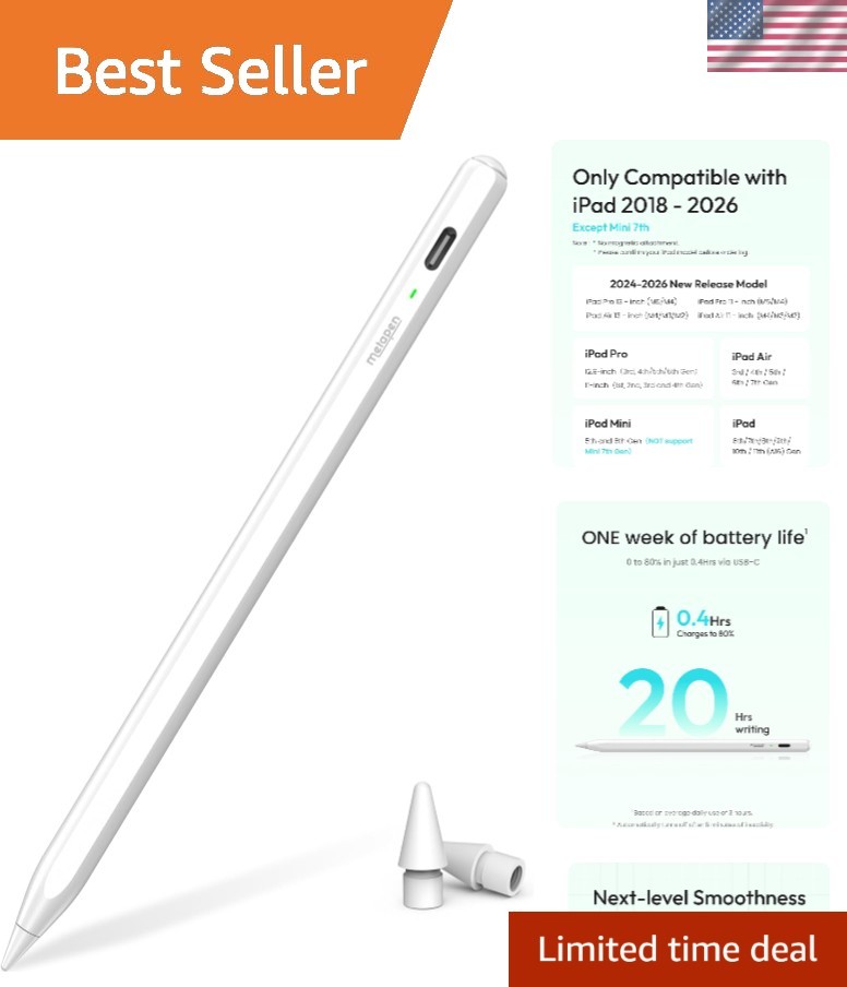Metapen A8 Stylus Pen for iPad 2018-2025 Tilt Sensitive Fast Charge Pencil for