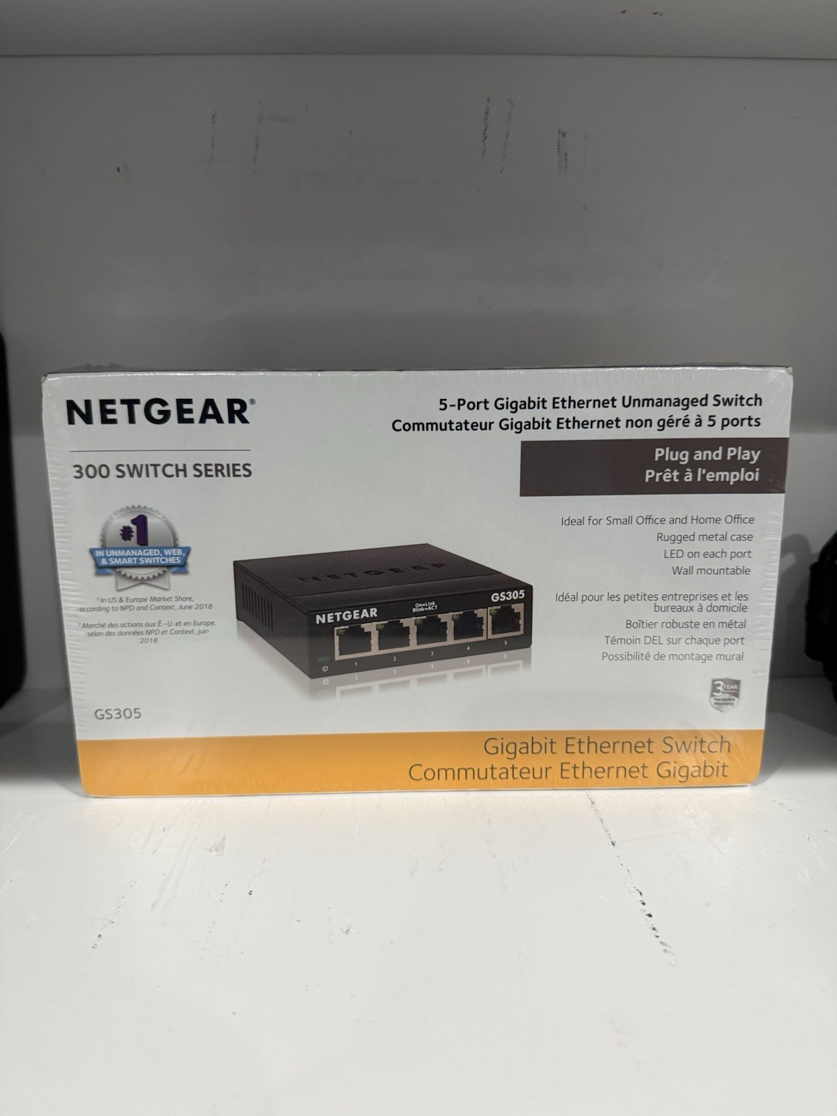 Netgear GS305-300PAS 5-Port Gigabit Ethernet Unmanaged Switch New / Sealed