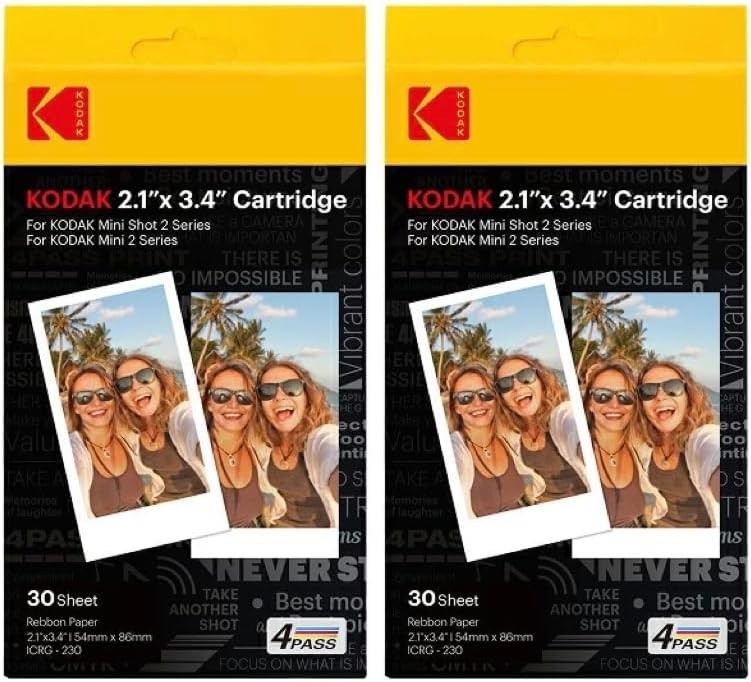 KODAK Photo Printer 2.1 x 3.4 Inch Cartridge Film 60 Sheets, 2 Boxes of 30 Sheet