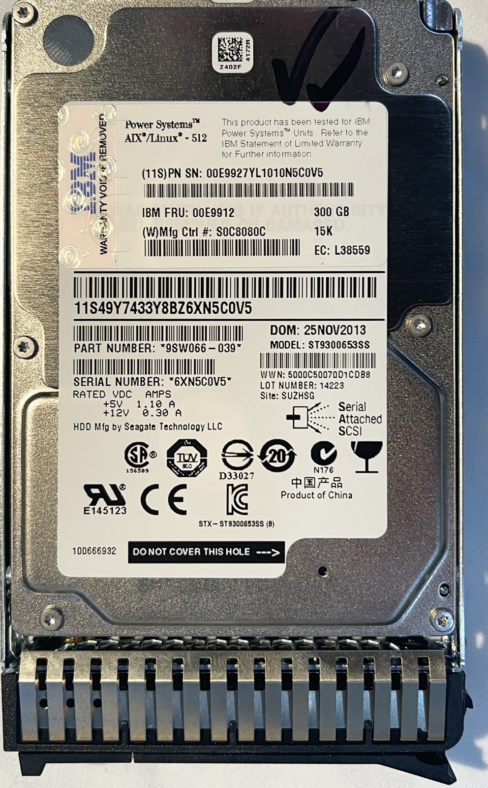 IBM 300GB 15k HDD for Power Systems. AIX/Linux 512, IBM FRU 00E9912. Used/Tested