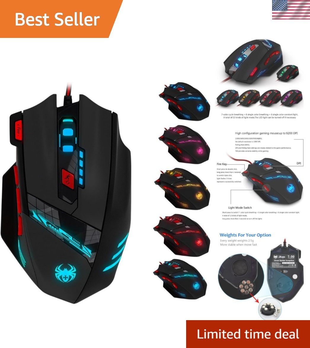 Zelotes T90 Professional 9200 DPI High Precision USB Wired Gaming Mouse,8 Button