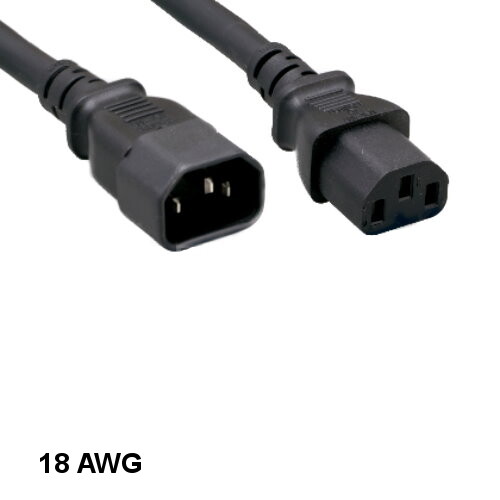 [Lot10] 12Ft Black Standard Power Extension Cord IEC-60320 C13/C14 18AWG 10A/250