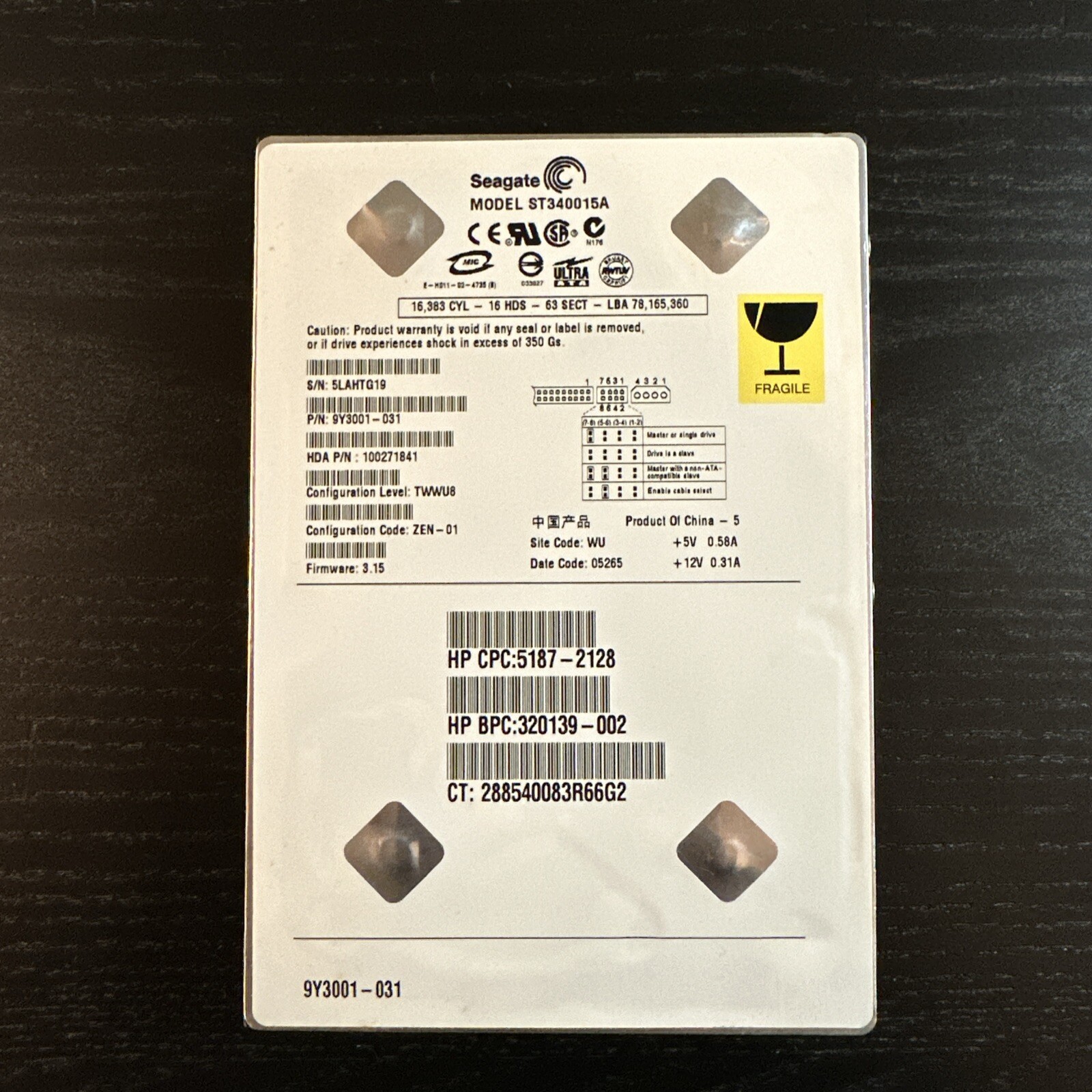 Seagate Barracuda 40GB ST340015A Hard Disk Drive 3.5" ATA HDD 9Y3001-031  TESTED