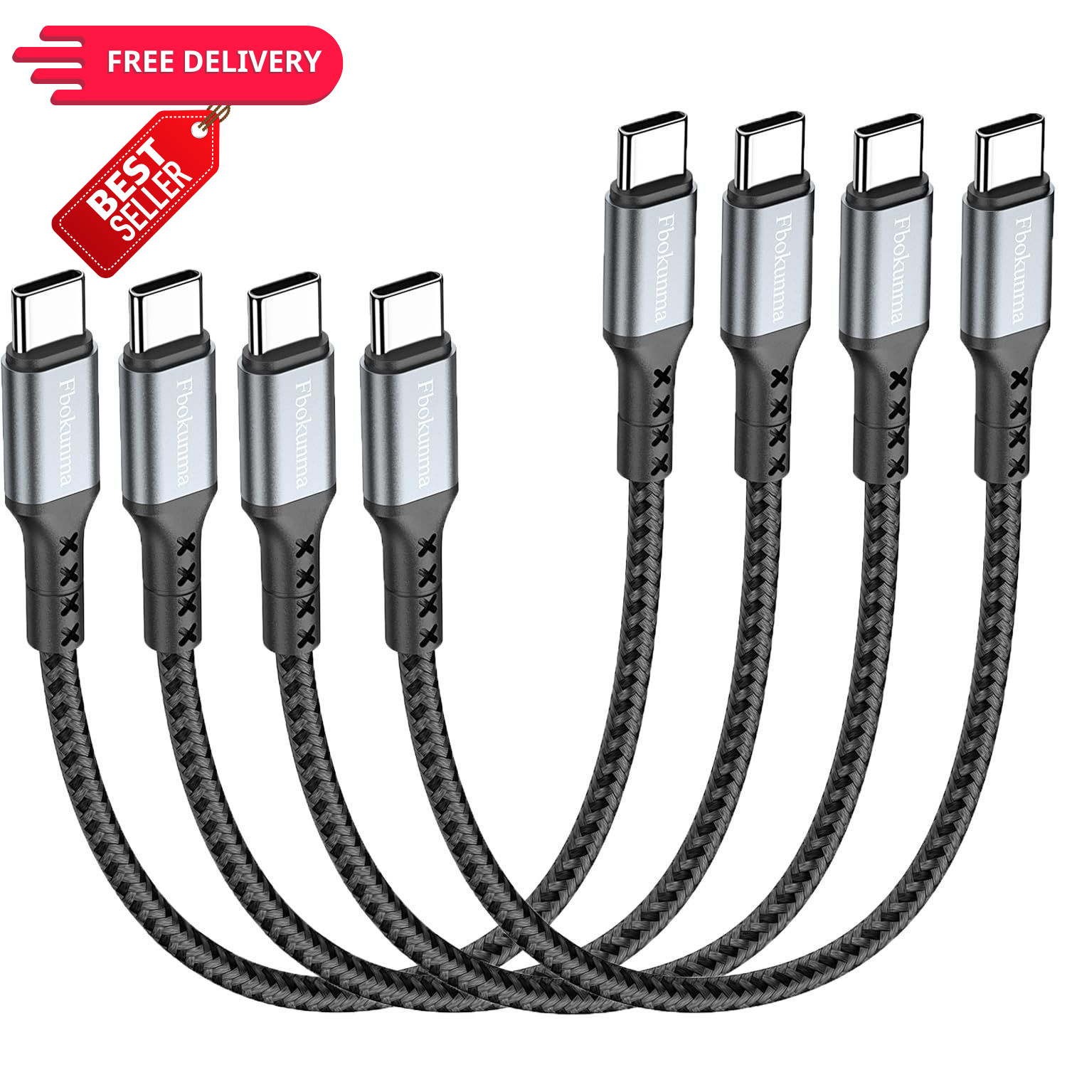 USB C to C Cable 1ft 4Pack, 12 Inch Nylon Braided 60W Type C Grey