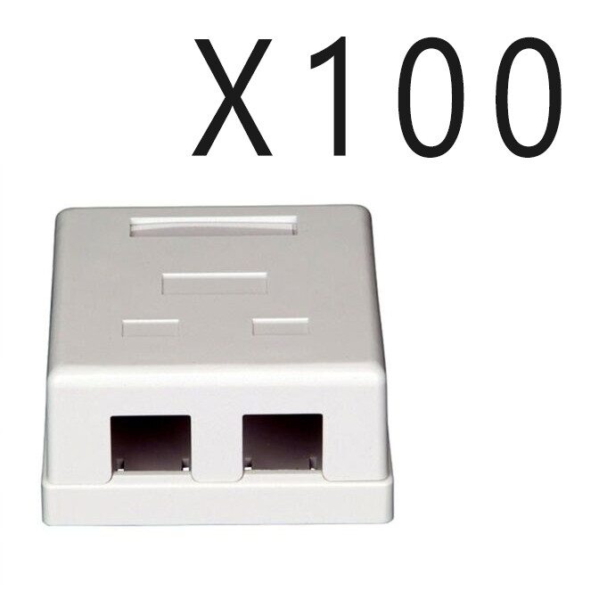 100 pcs pack lot - 2-Port Dual Keystone Jack Surface Mount Housing Box - White