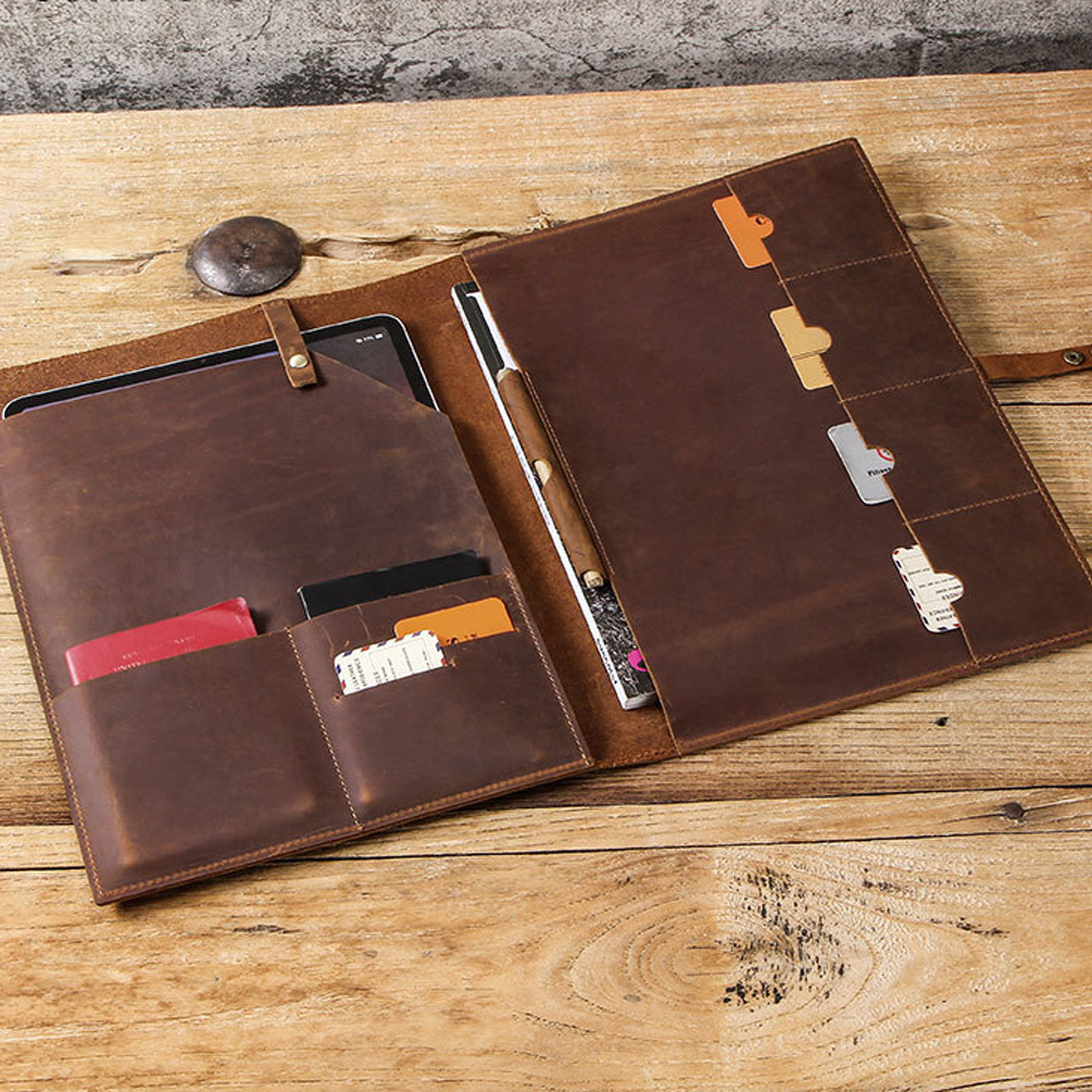 For iPad Pro 12.9" Luxury Leather Case with Pen Slot Multiple Card Holders