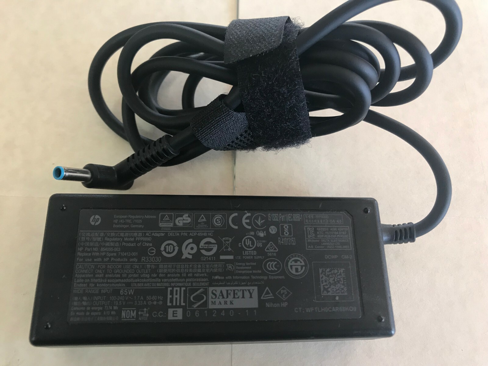 Genuine HP 65W 19.5V AC Charger blue tip for Pavilion TouchSmart, Envy, split