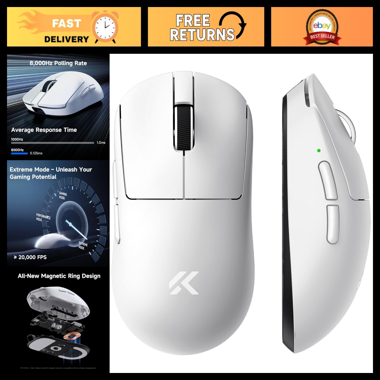 Lightweight Wireless Gaming Mouse 26K DPI, 8K Wired/Wireless, 130Hr Battery, Esp