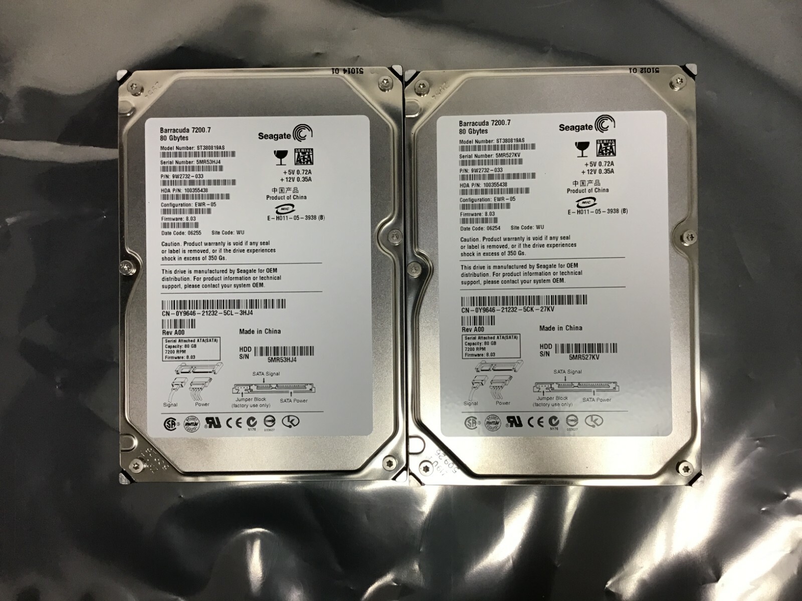 2 Seagate ST380819AS Barracuda 80GB 3.5” Hard Drives 