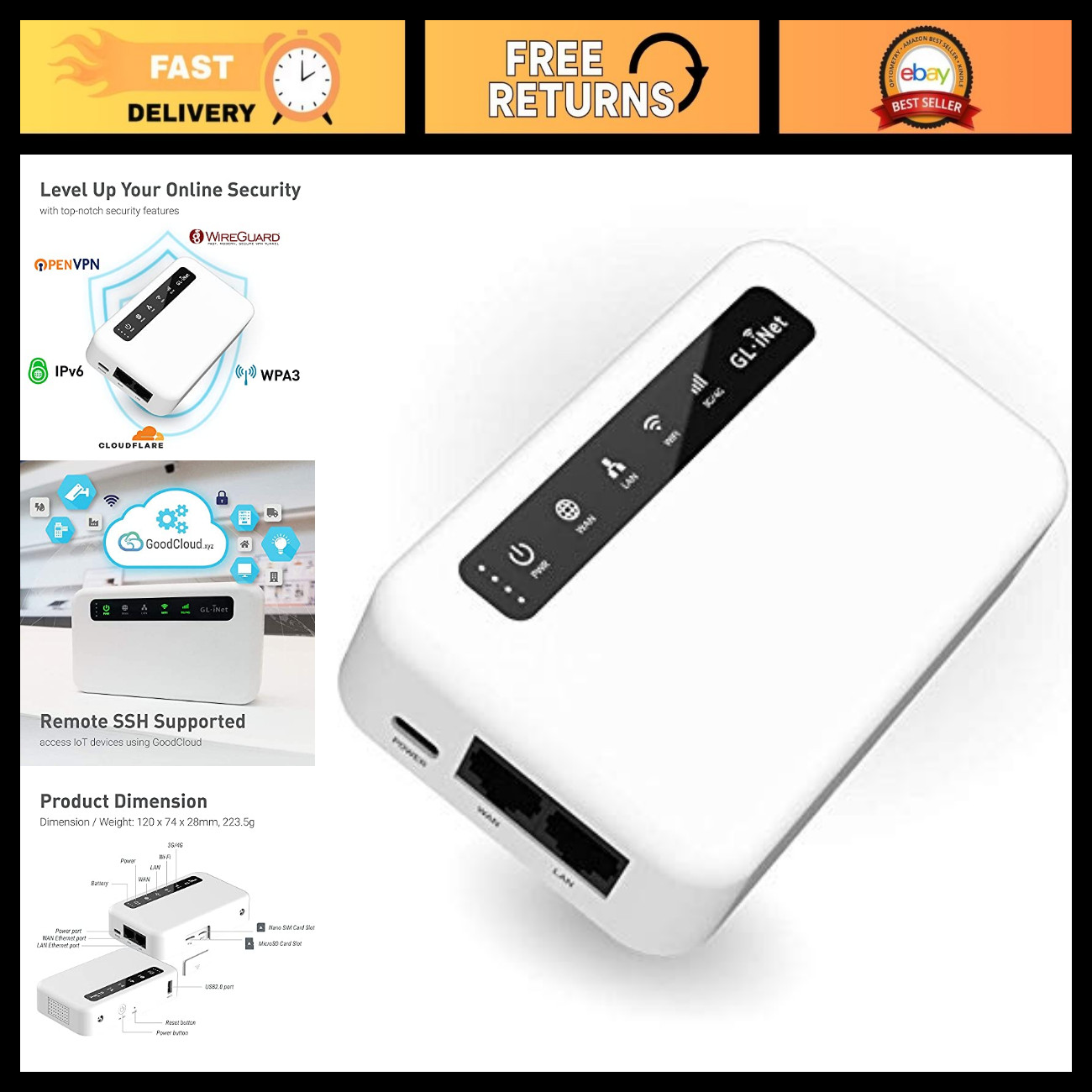 4G LTE Industrial IoT Gateway Router/Access Point, OpenWrt, 5000mAh, VPN, WPA3,