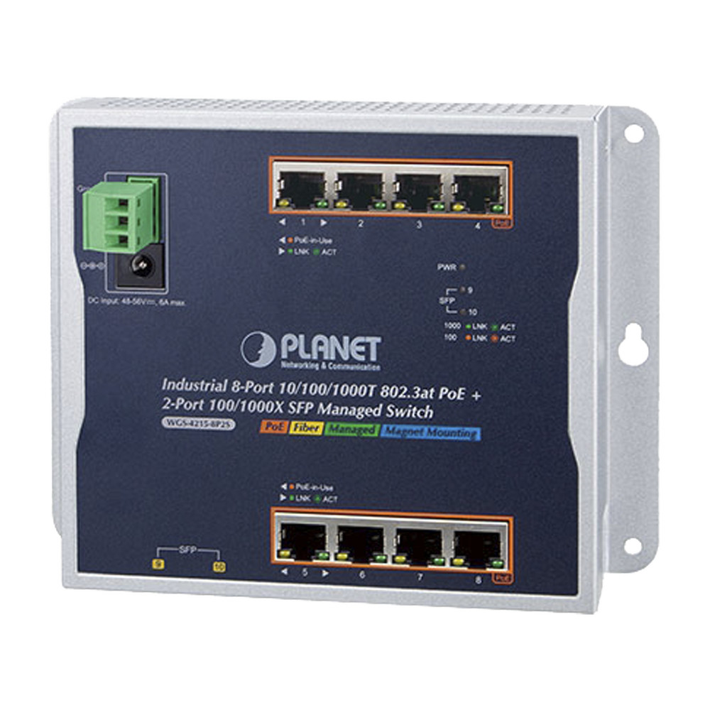 Planet WGS42158P2S Industrial 8-Port 10 | 100 | 1000T 802.3at PoE + 2-Port 100