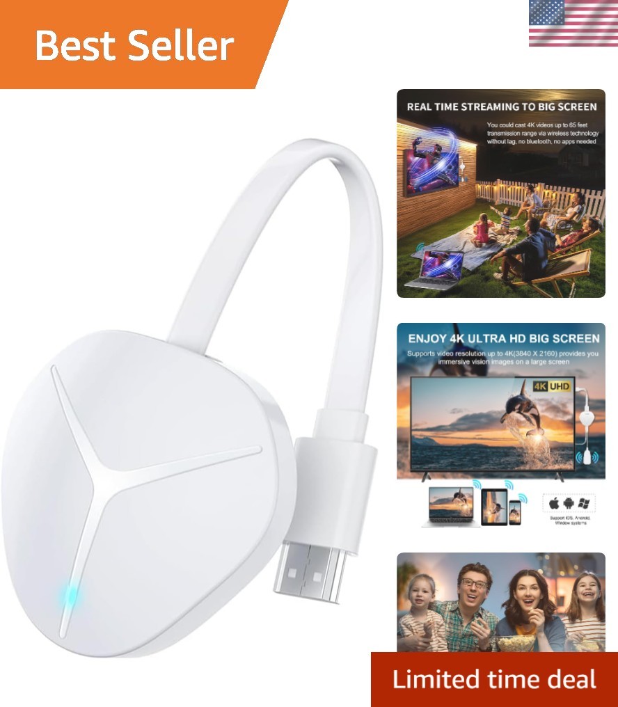 Plug-and-Play 4K Wireless HDMI Adapter for iPhone, Android, and Windows Devices