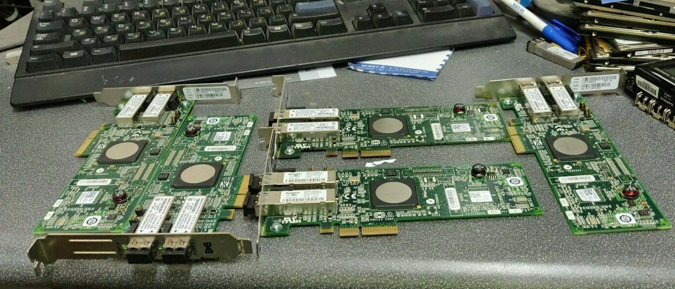 5x Dell KN139 LPe11002-E Emulex 4Gb Dual Port Fiber FC PCI-e HBA Cards 