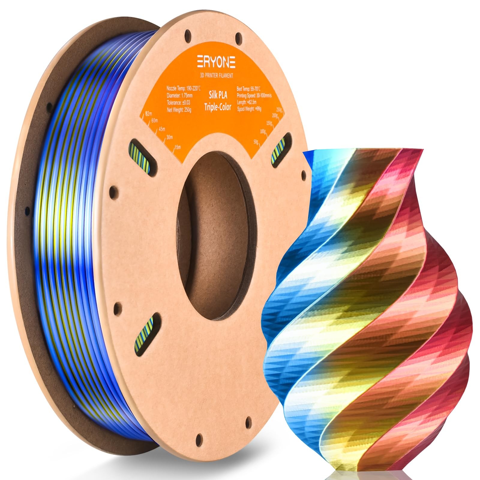 Silk Tri Color PLA Filament 3D Printer 1.75mm +/- 0.03mm, Multicolor Filament Tr