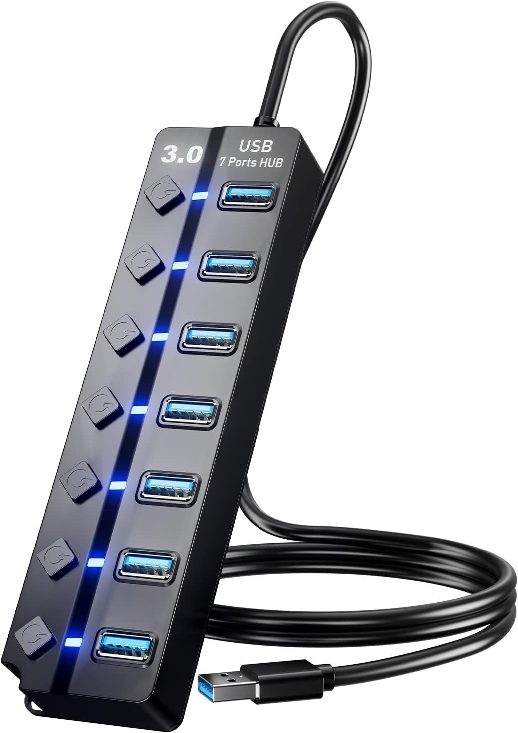 Versatile 7-Port USB 3.0 Hub with Power Control and Rapid Transfer Rates