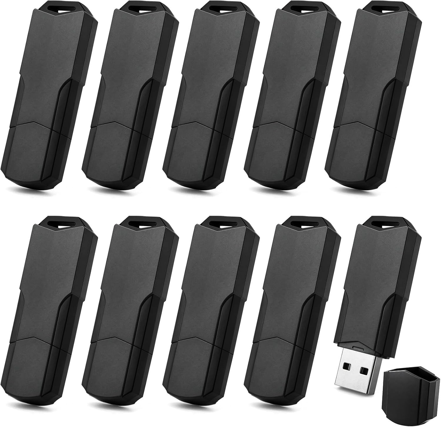 4GB USB 2.0 Flash Drives 10 Pack, Sleek Matte Black Thumb Drives with Removable