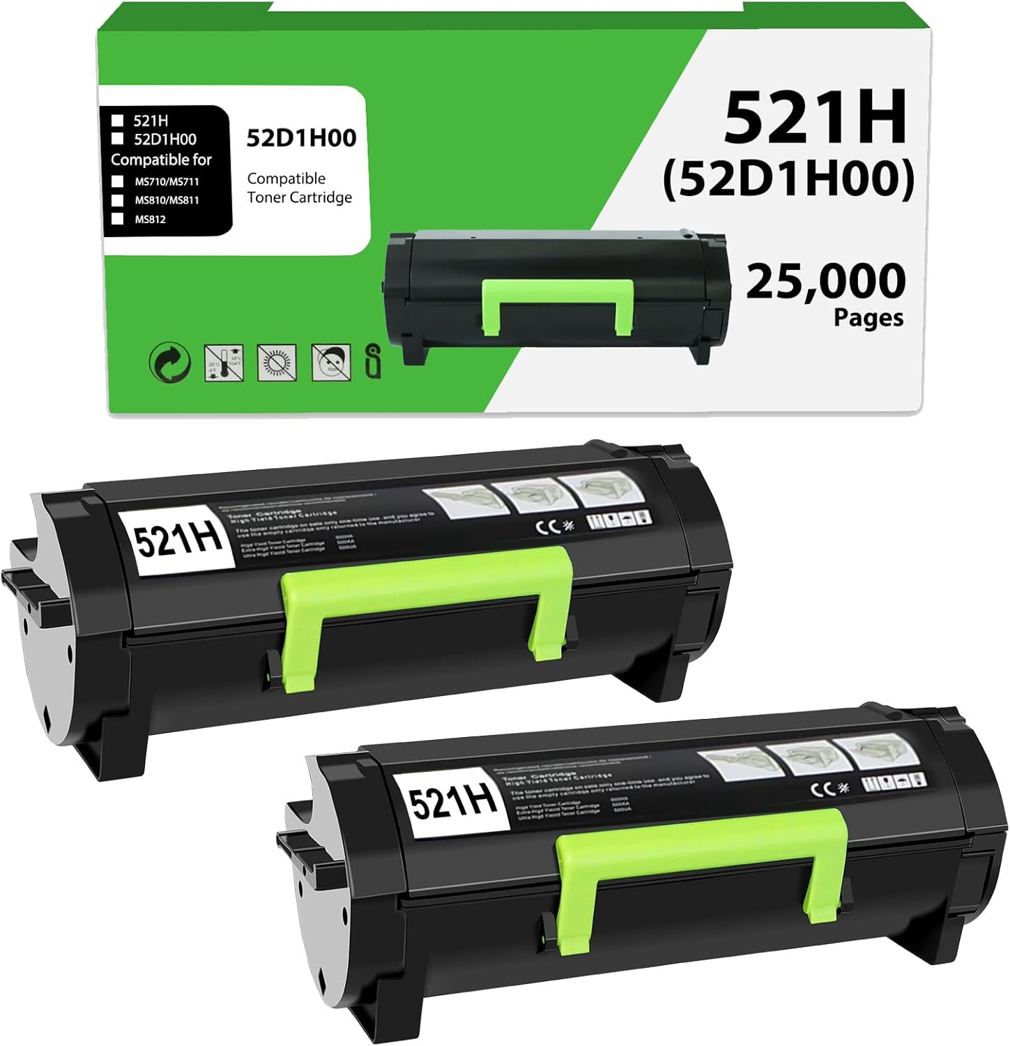 52D1H00 521H Toner Cartridge Black High Yield 25,000 Pages 2 Pack