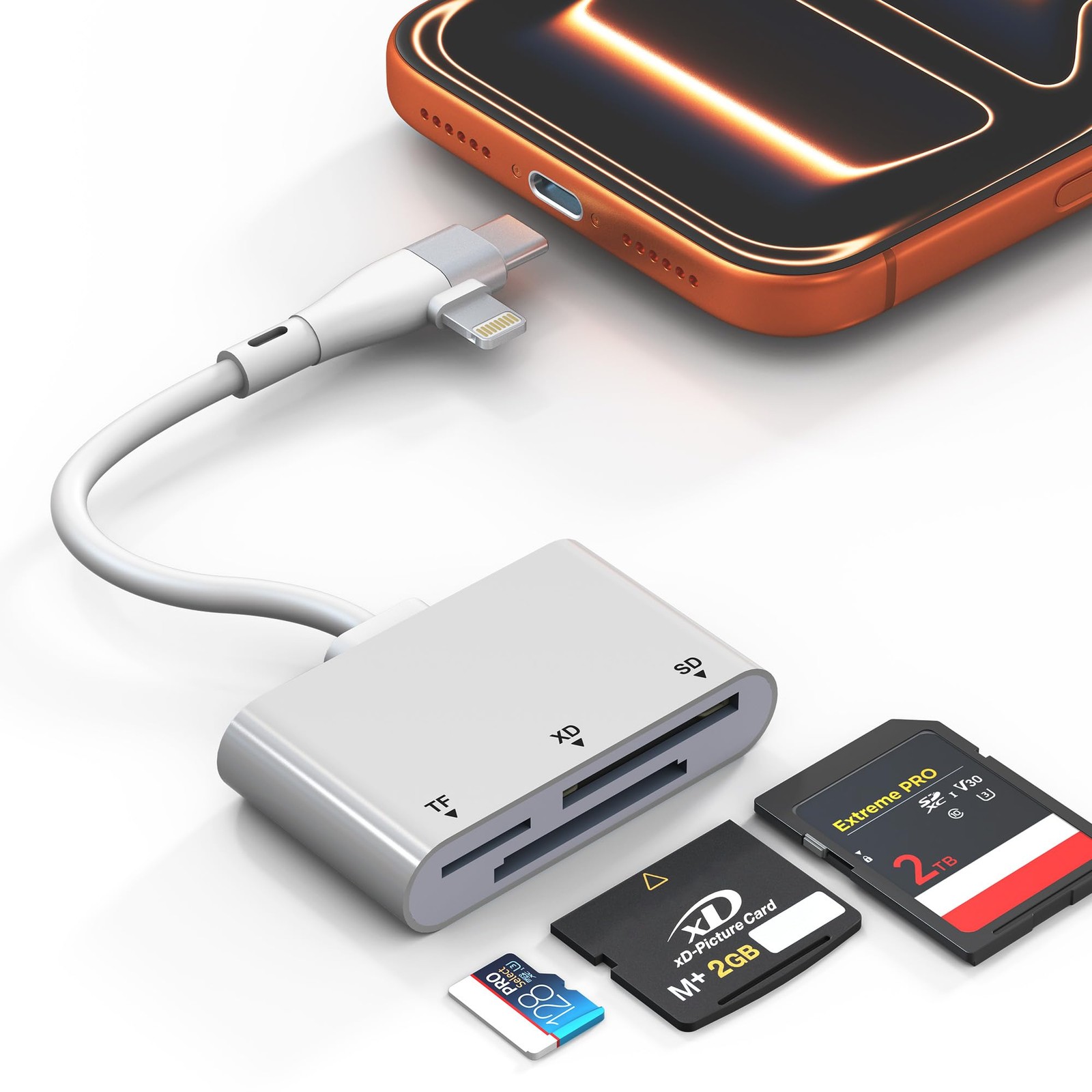XD Card Reader for Lightning/USB C, 3 in 1 SD Card Reader, XD/SD/TF XD Pictur...
