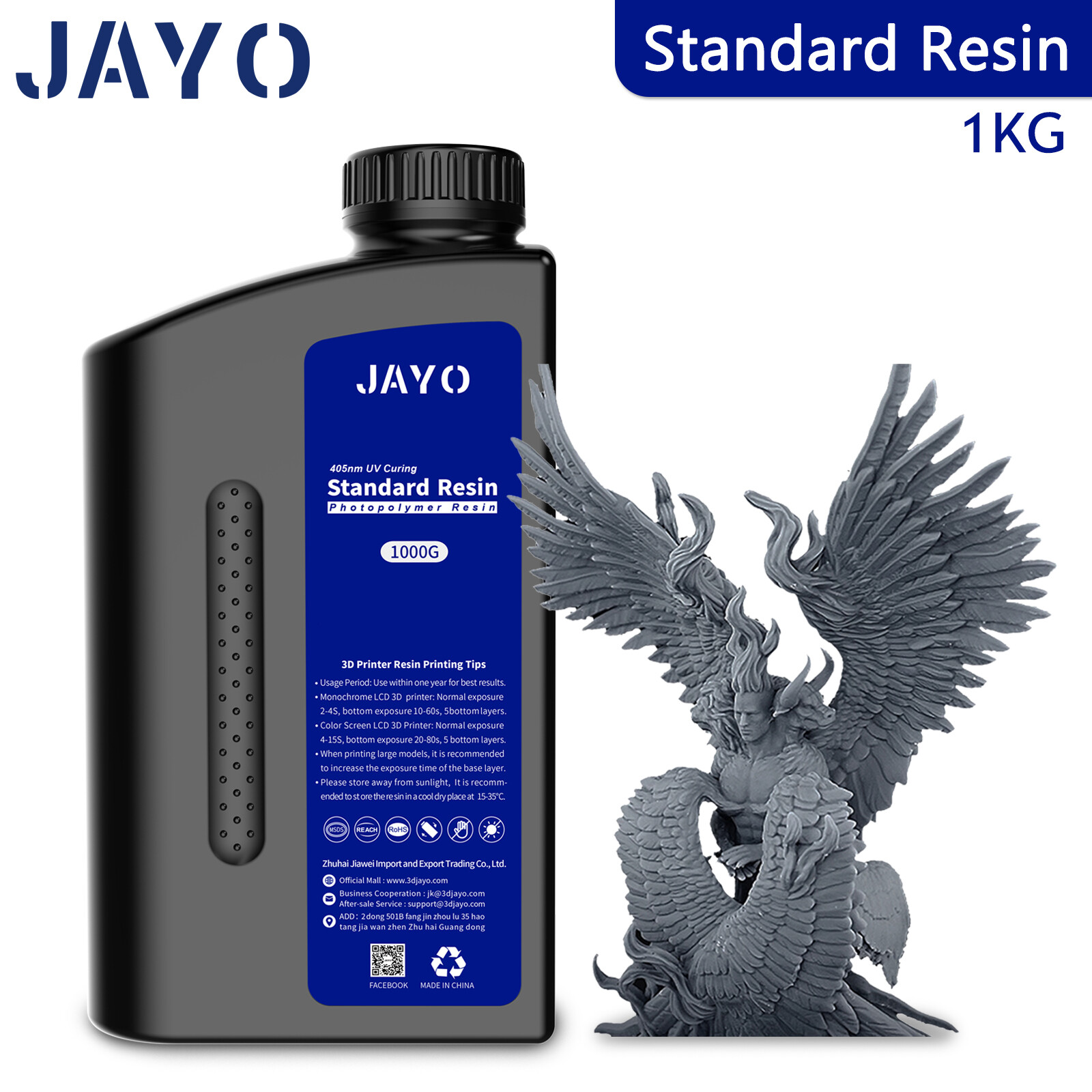 JAYO 1KG Photopolymer Resin Low Odor 405nm Rapid UV Resin 14K DLP LCD 3D Printer
