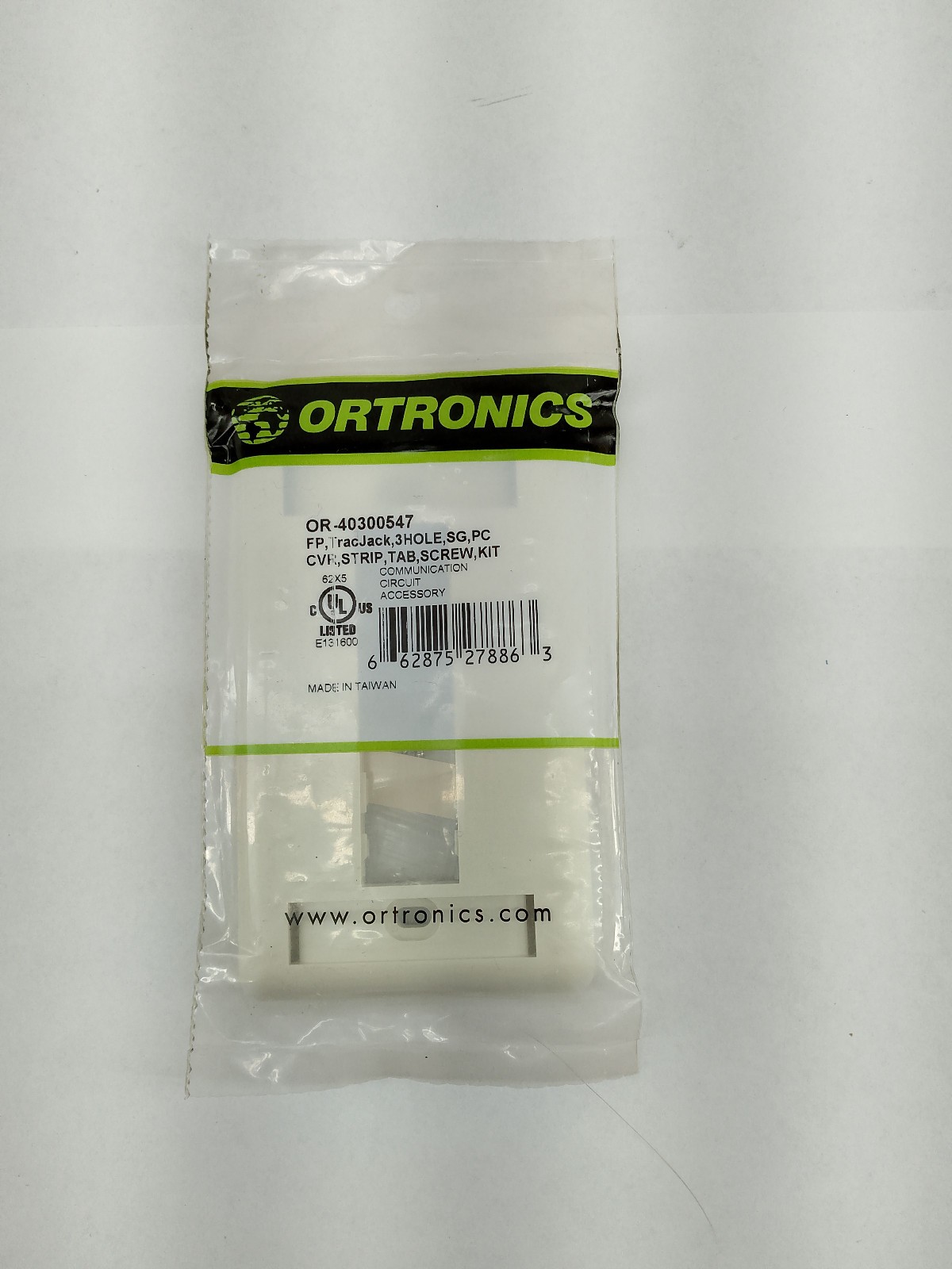 Ortronics OR-40300547 3-Port Faceplate Trackjack White Wall Plate