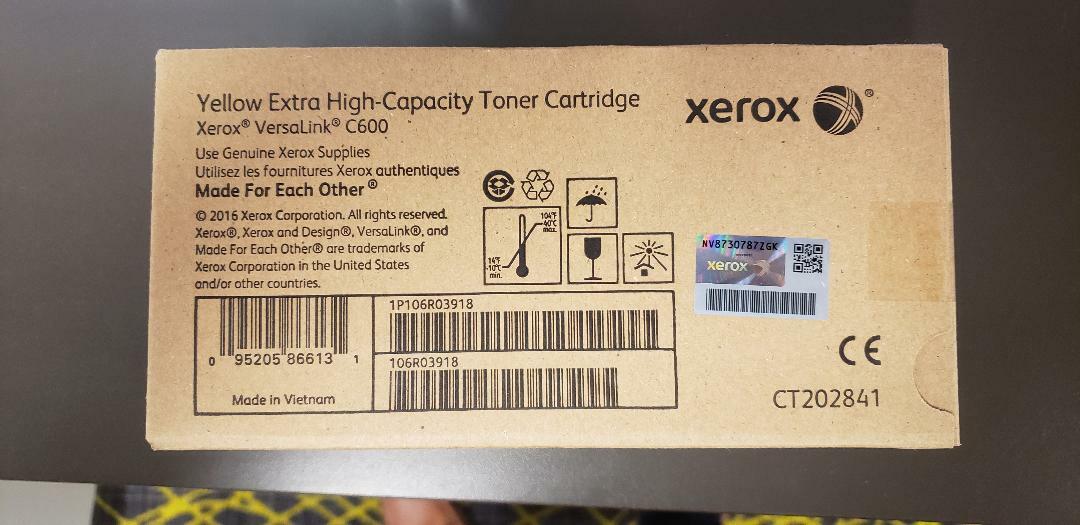 Genuine OEM Xerox 106R03918 Extra High Capacity Yellow Toner (2025 Date) C600