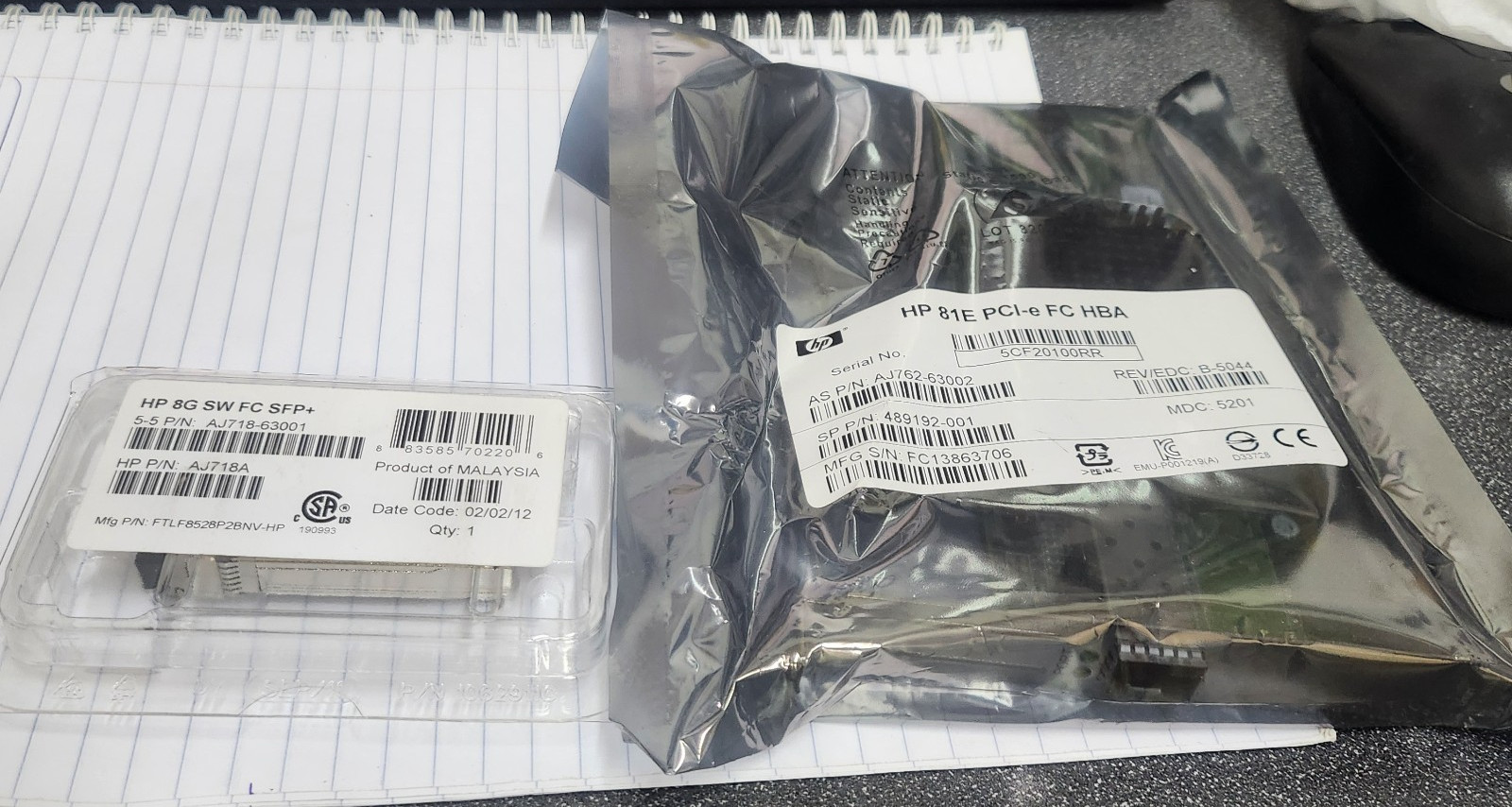 HP StorageWorks AJ762A 489192-001 81E 8Gb PCIe FC HBA with AJ718A SFP - NEW