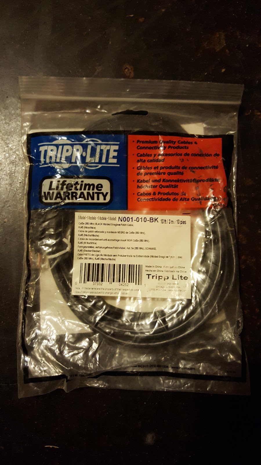 TRIPP LITE  Mdl. N001-010-BK ENHANCED Cat5 350MHz SNAGLESS PATCH CABLE 10ft.